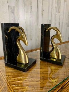 Modernist Brass and Marble Gazelle Bookends