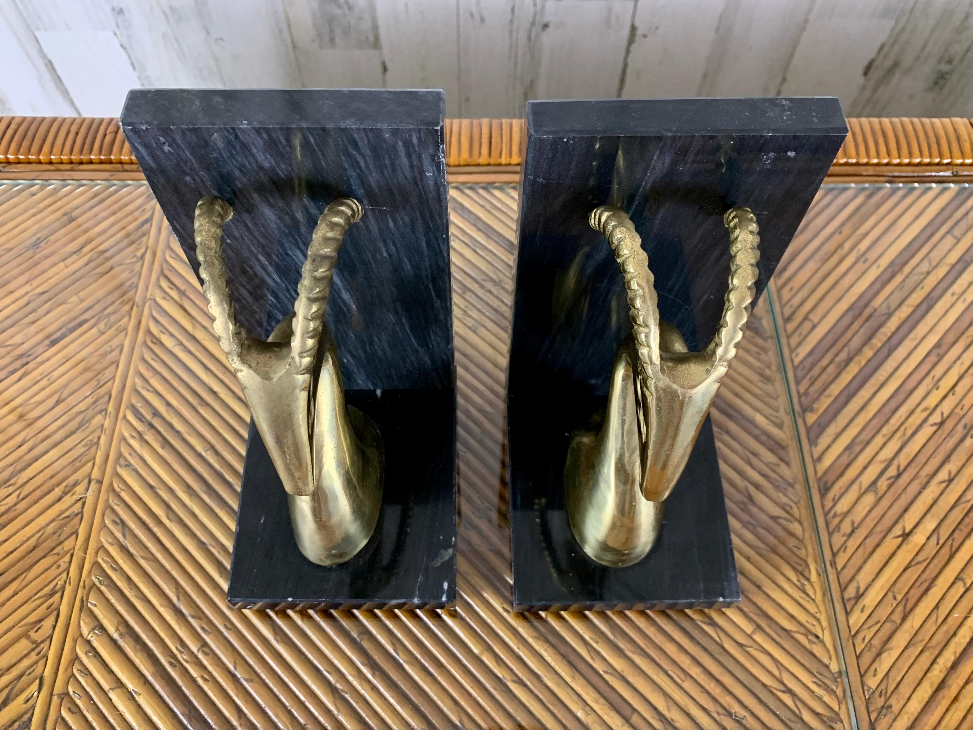 Modernist Brass and Marble Gazelle Bookends 1