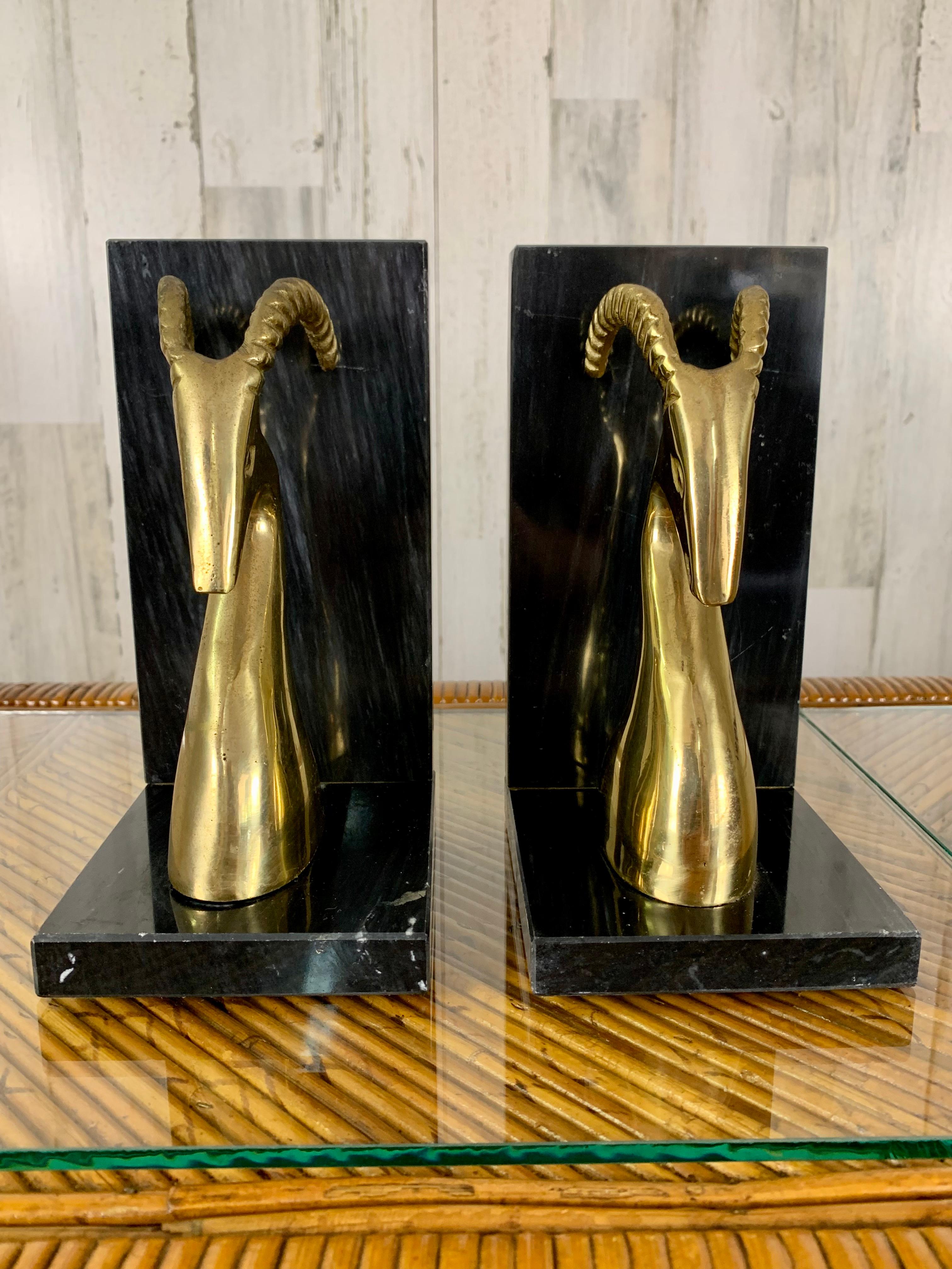 Modernist Brass and Marble Gazelle Bookends 2