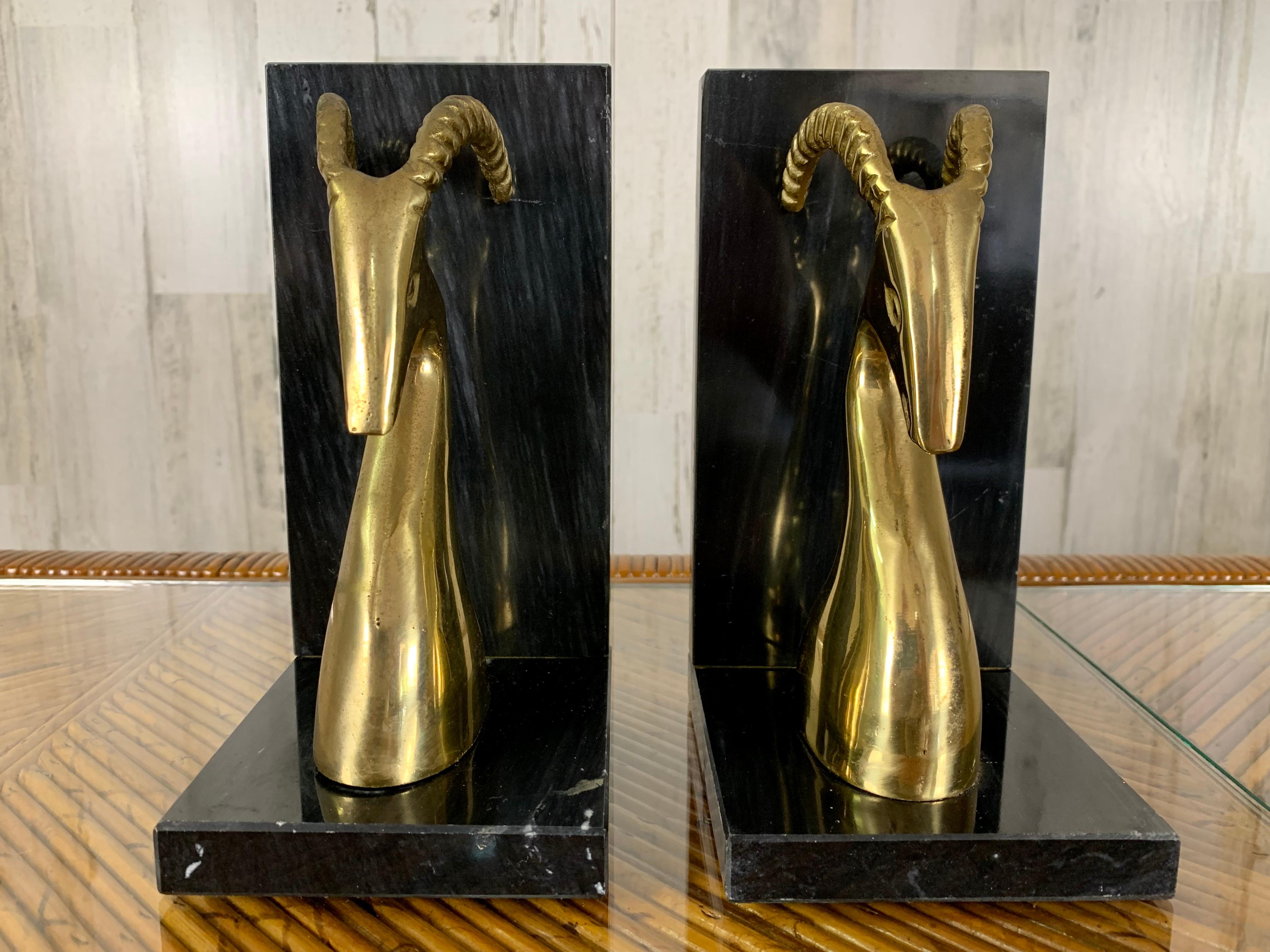 Modernist Brass and Marble Gazelle Bookends 3