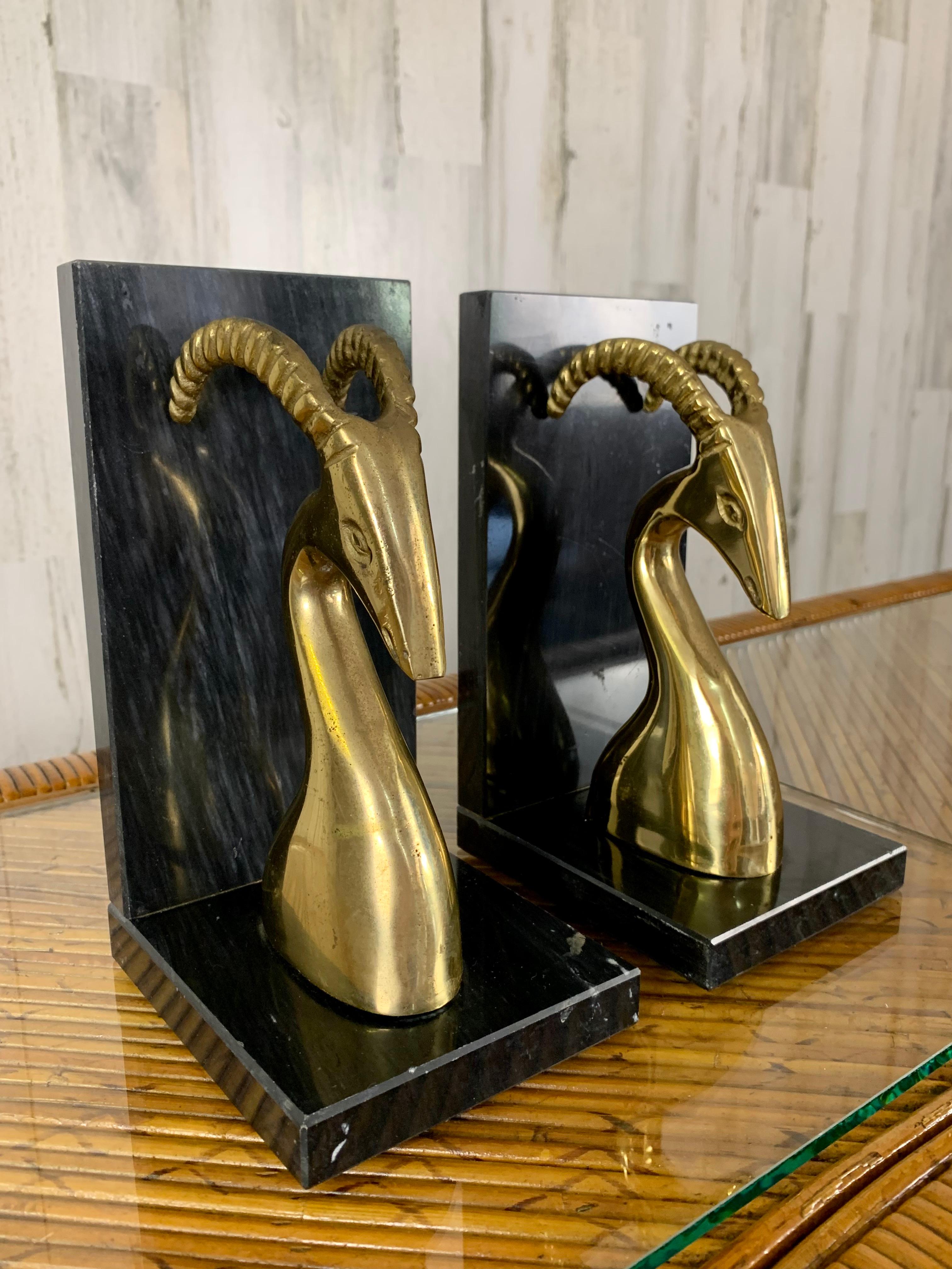 Modernist Brass and Marble Gazelle Bookends 4