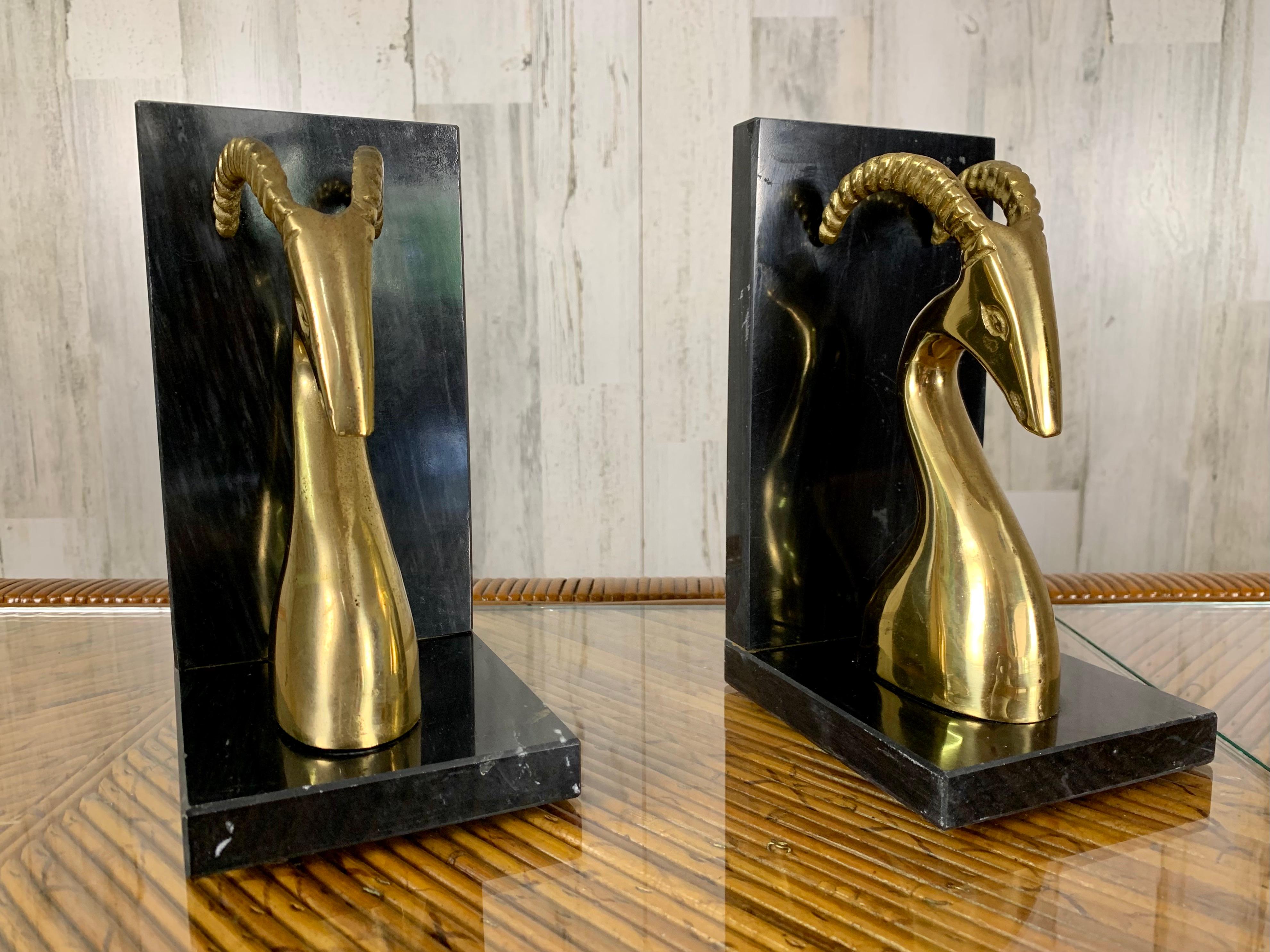 Modernist Brass and Marble Gazelle Bookends 5
