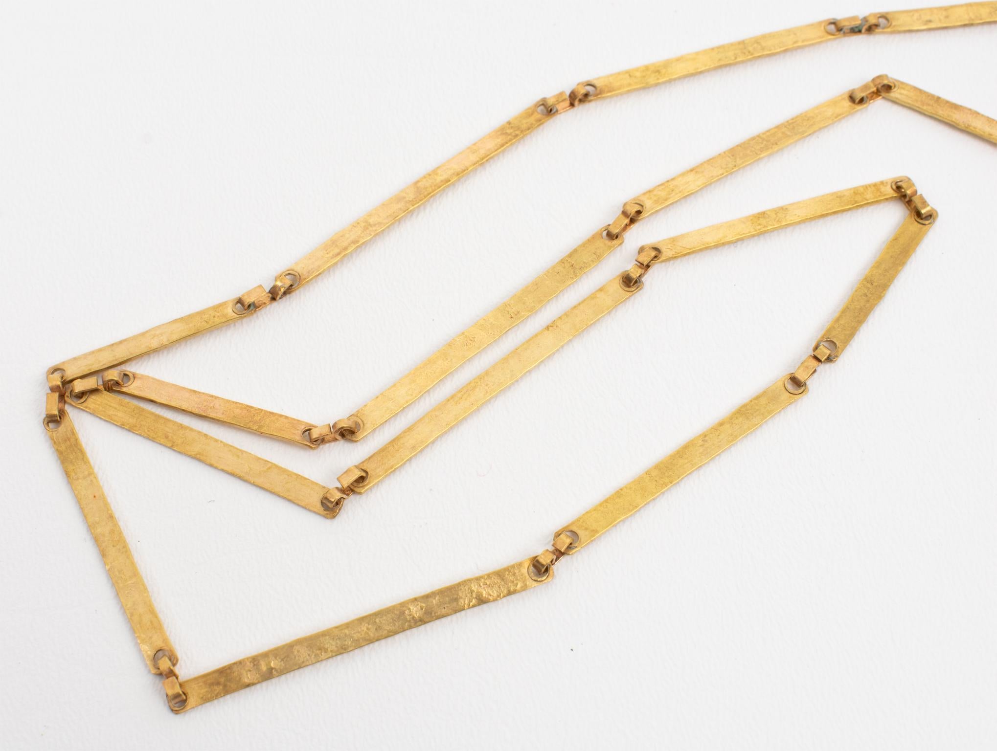 Modernist Brass and Silvered Metal Hieroglyph Ethnic Graffiti Necklace For Sale 6