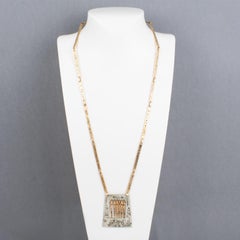 Modernist Brass and Silvered Metal Hieroglyph Ethnic Graffiti Necklace