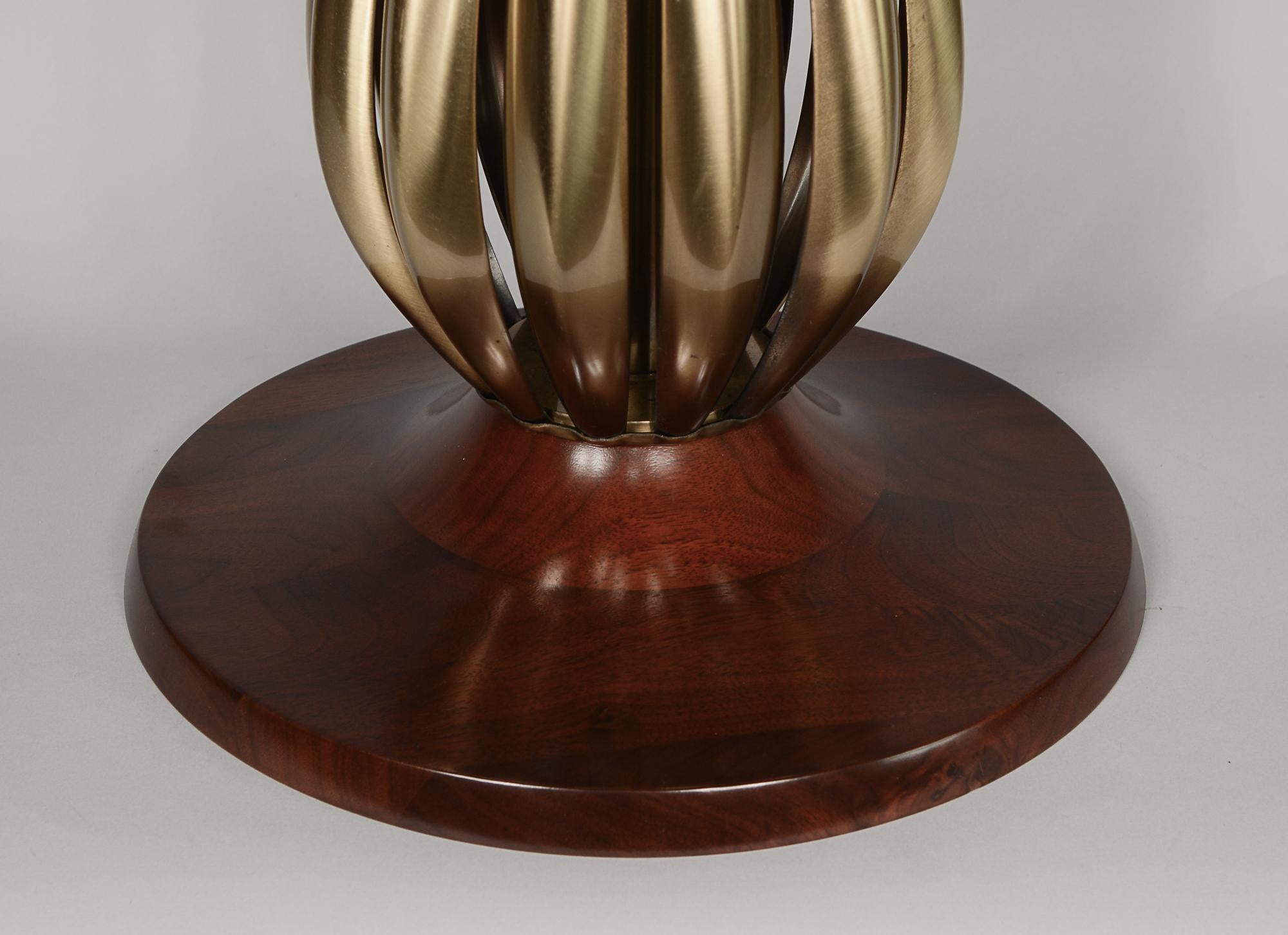 Modernist Brass and Walnut Side Table by Rembrandt Lamp Company In Good Condition For Sale In San Mateo, CA