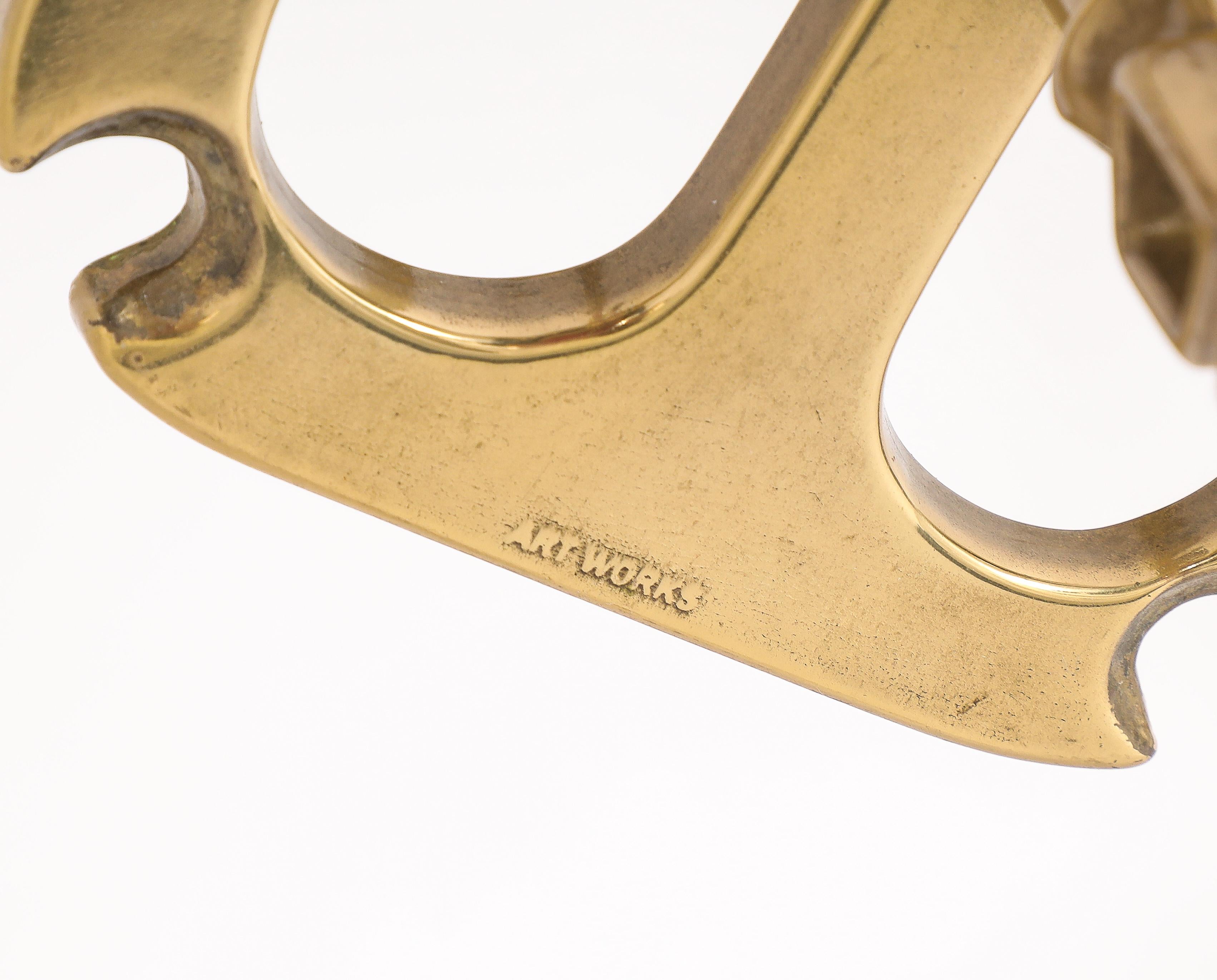 Modernist Brass Andirons, Screen & Toolset, Italy 1960's For Sale 5