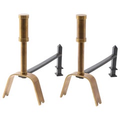 Retro Modernist Brass Andirons, USA, 1950s