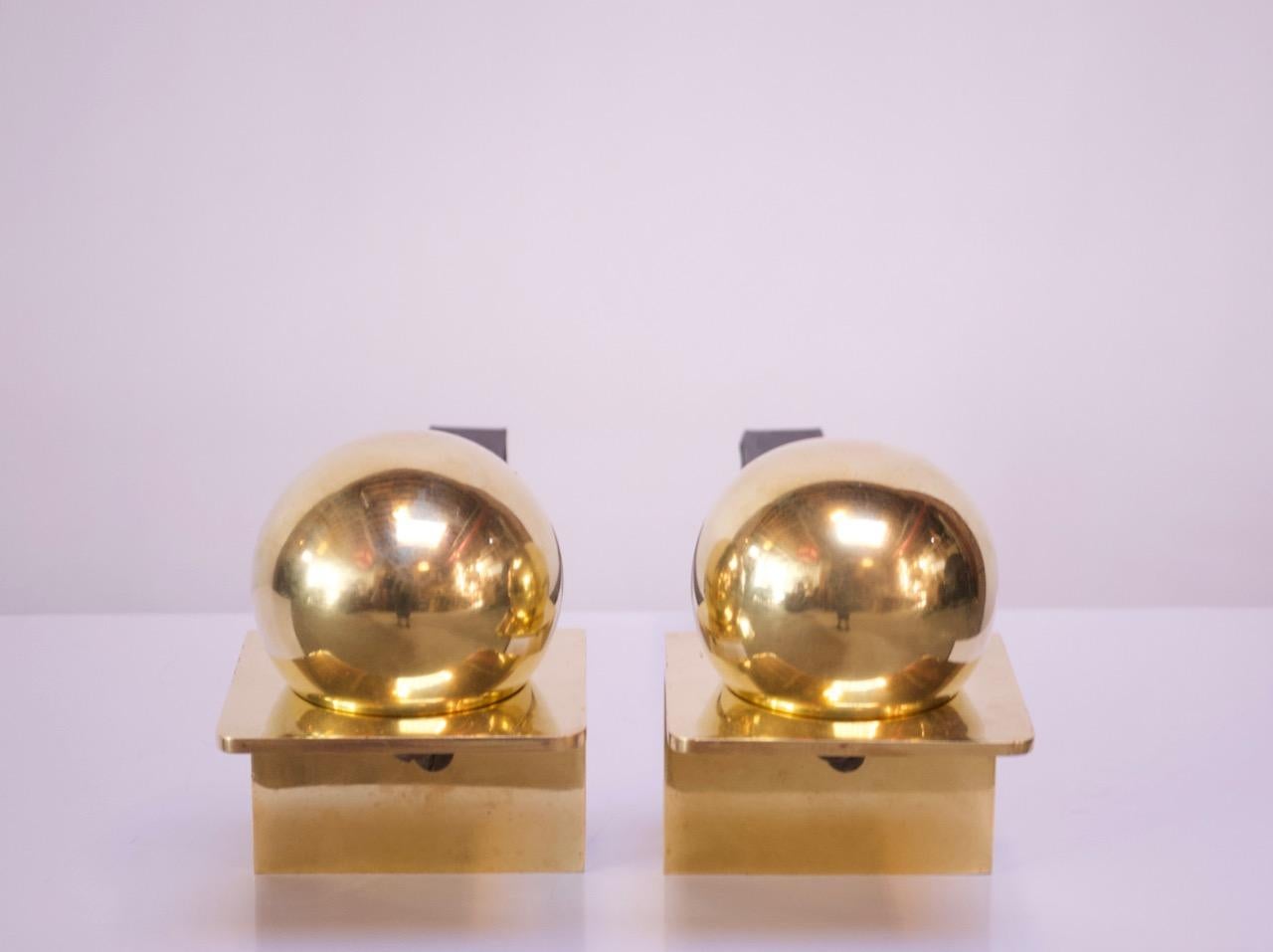 American Modernist Brass 'Ball' Andirons