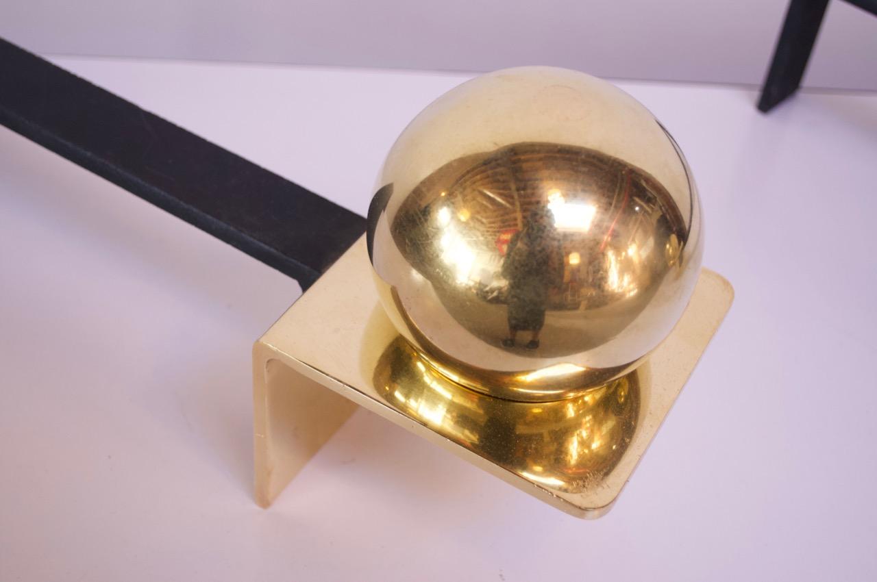 Mid-20th Century Modernist Brass 'Ball' Andirons