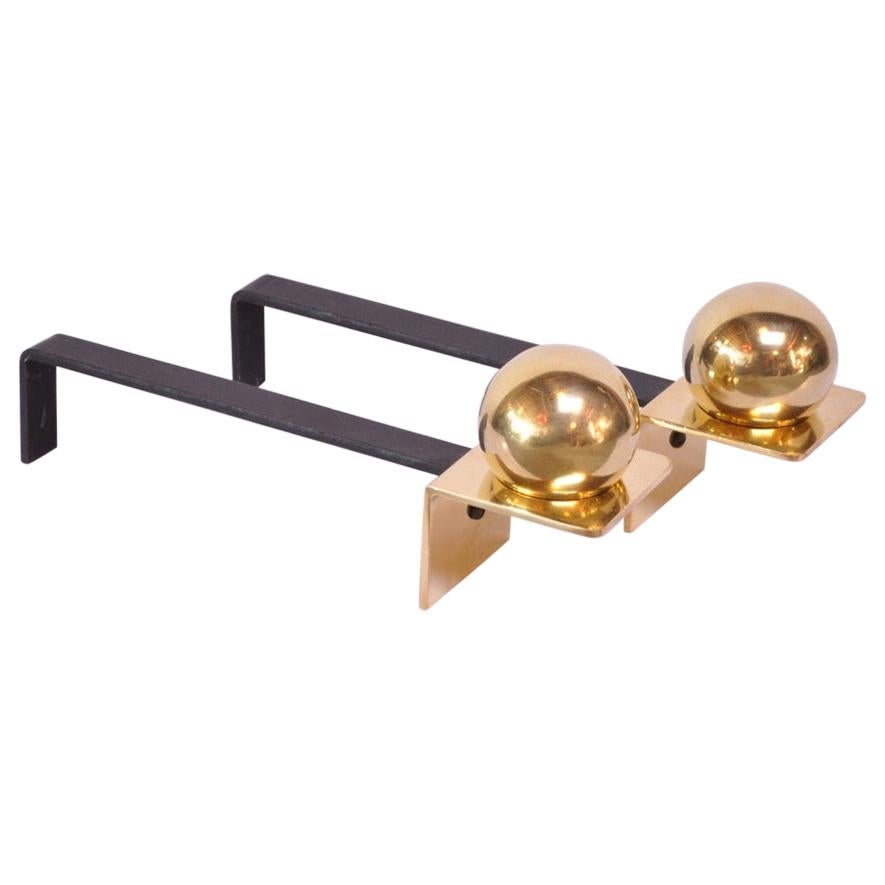Modernist Brass 'Ball' Andirons