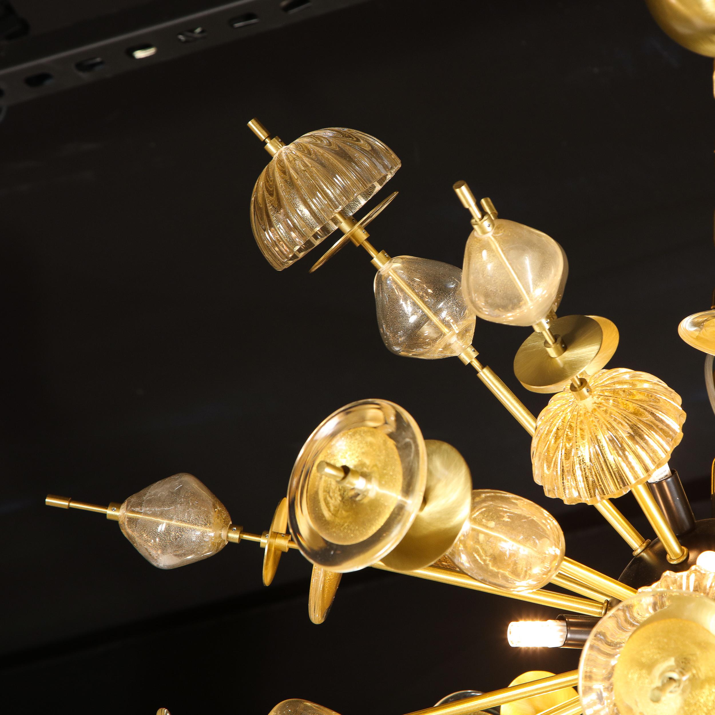 Modernist Brass & Black Enamel Sputnik w/ Clear/ Gold Handblown Murano Glass 4