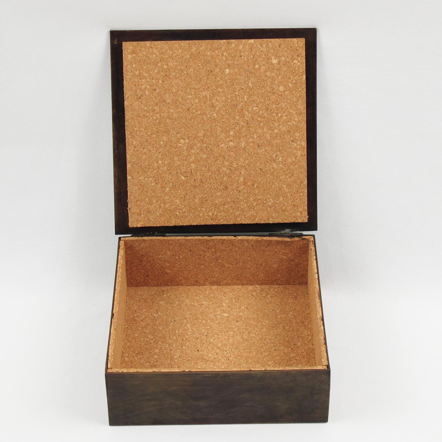 French Modernist Brass Box with Gilt Decor, France 1940s For Sale