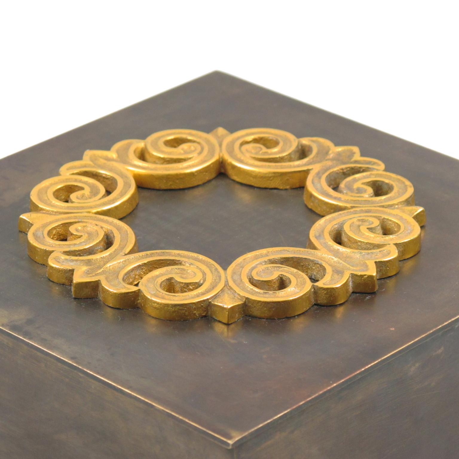 Metal Modernist Brass Box with Gilt Decor, France 1940s For Sale