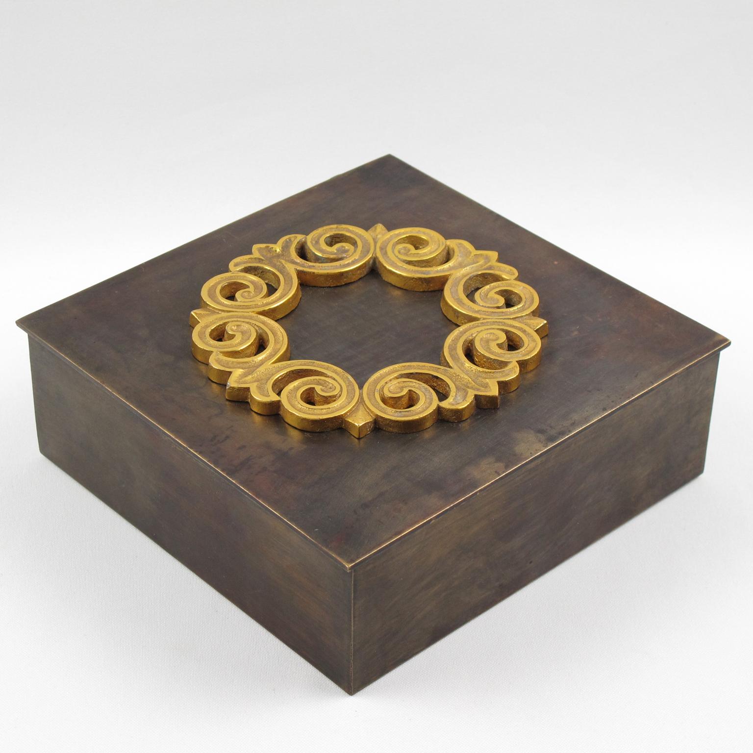 Modernist Brass Box with Gilt Decor, France 1940s