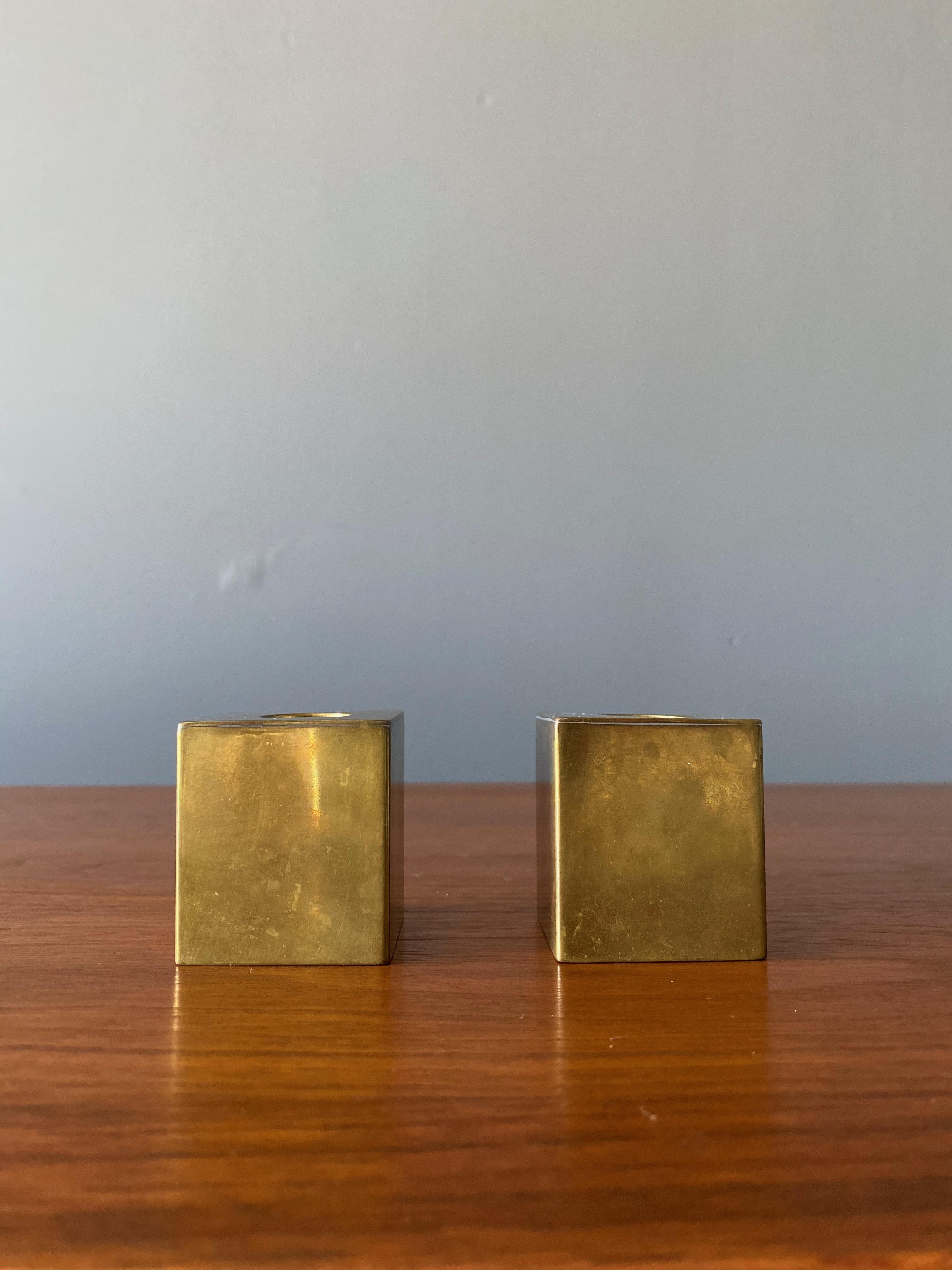 American Modernist Brass Candle Holders, circa 1965