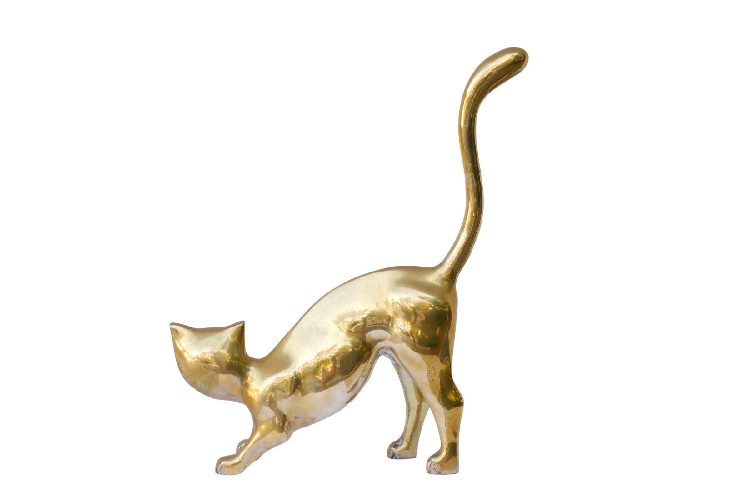 Modernist Brass Cat In Good Condition For Sale In Bradenton, FL