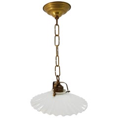 Vintage Modernist Brass Chandelier Opal Tulip