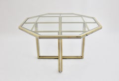 Hollywood Regency Style Glass and Brass Chromed Vintage Dining Table, 1970 Italy