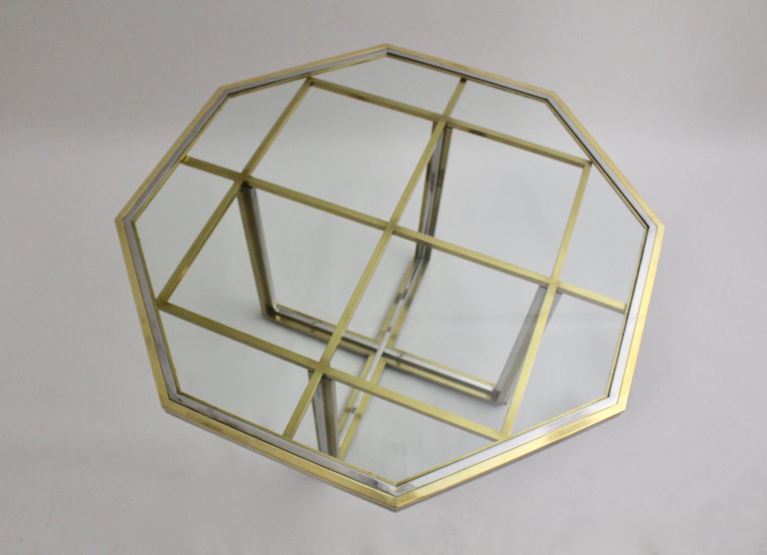 Mid-Century Modern Table de salle à manger de style Hollywood Regency en verre et laiton chromé, 1970, Italie en vente