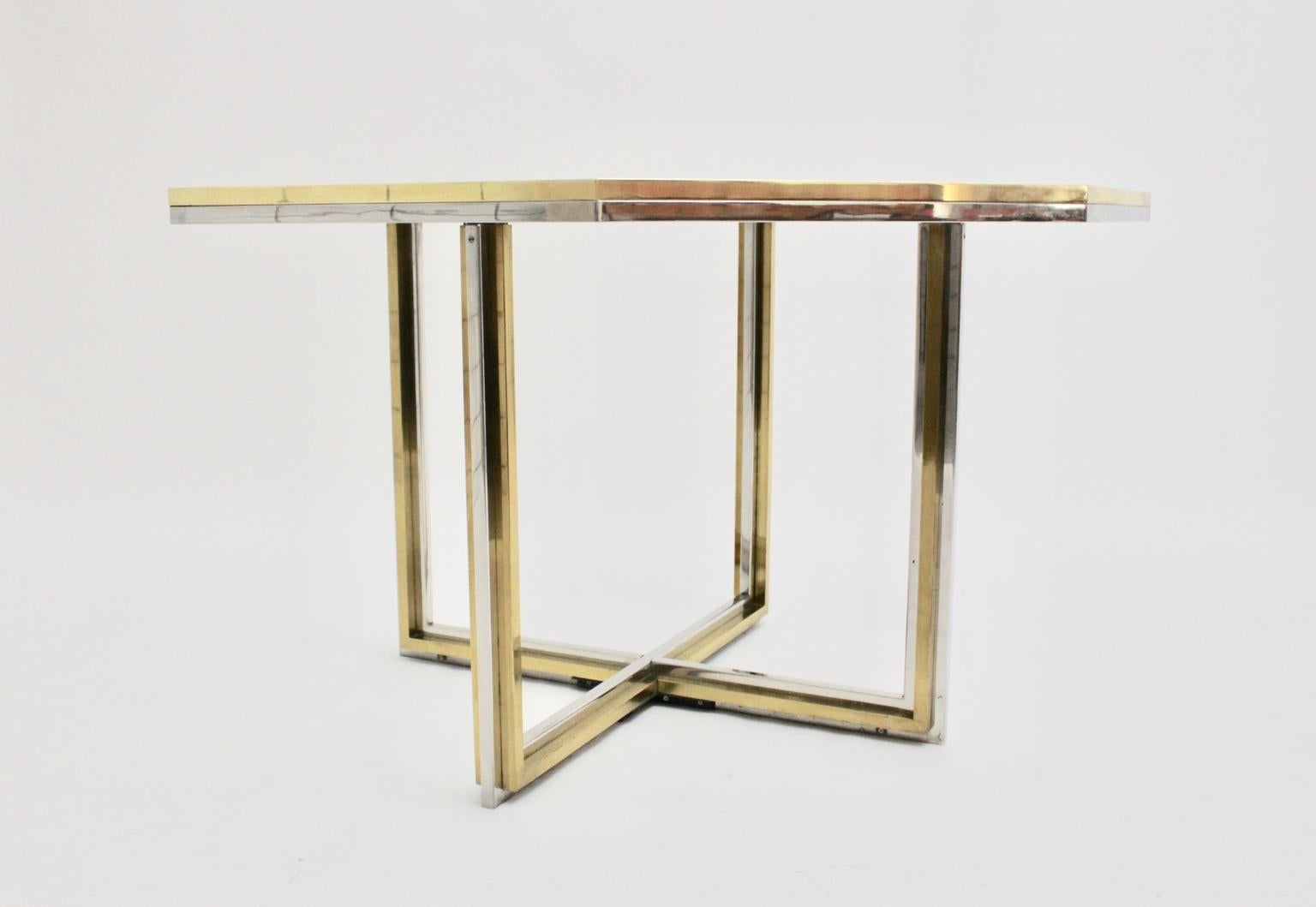 Late 20th Century Romeo Rega Style Italian Glass and Brass Chromed Vintage Dining Table, 1970s For Sale