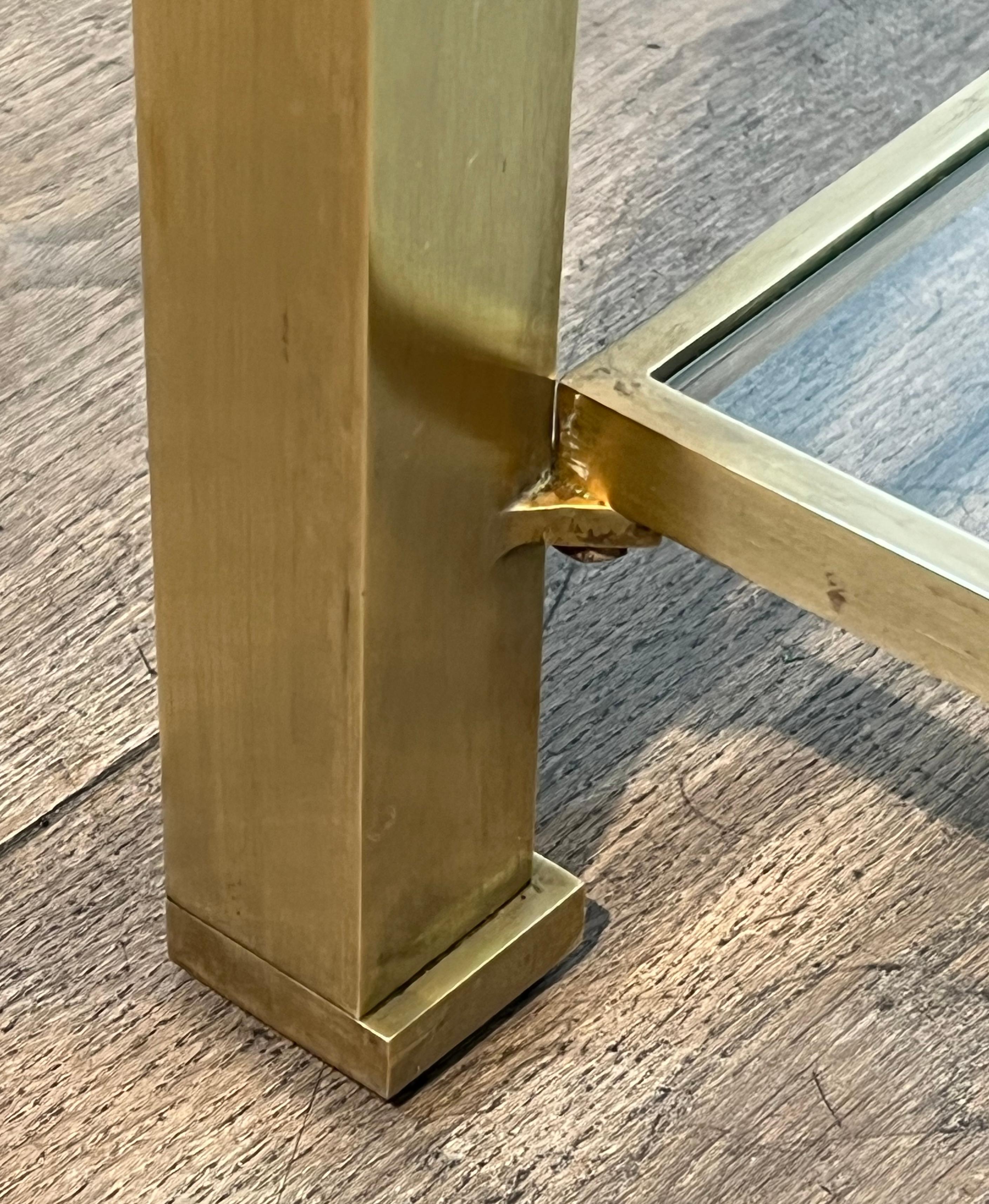 Modernist Brass Coffee Table with Smoked Glass Shelves by Guy Lefèvre for Jansen For Sale 4