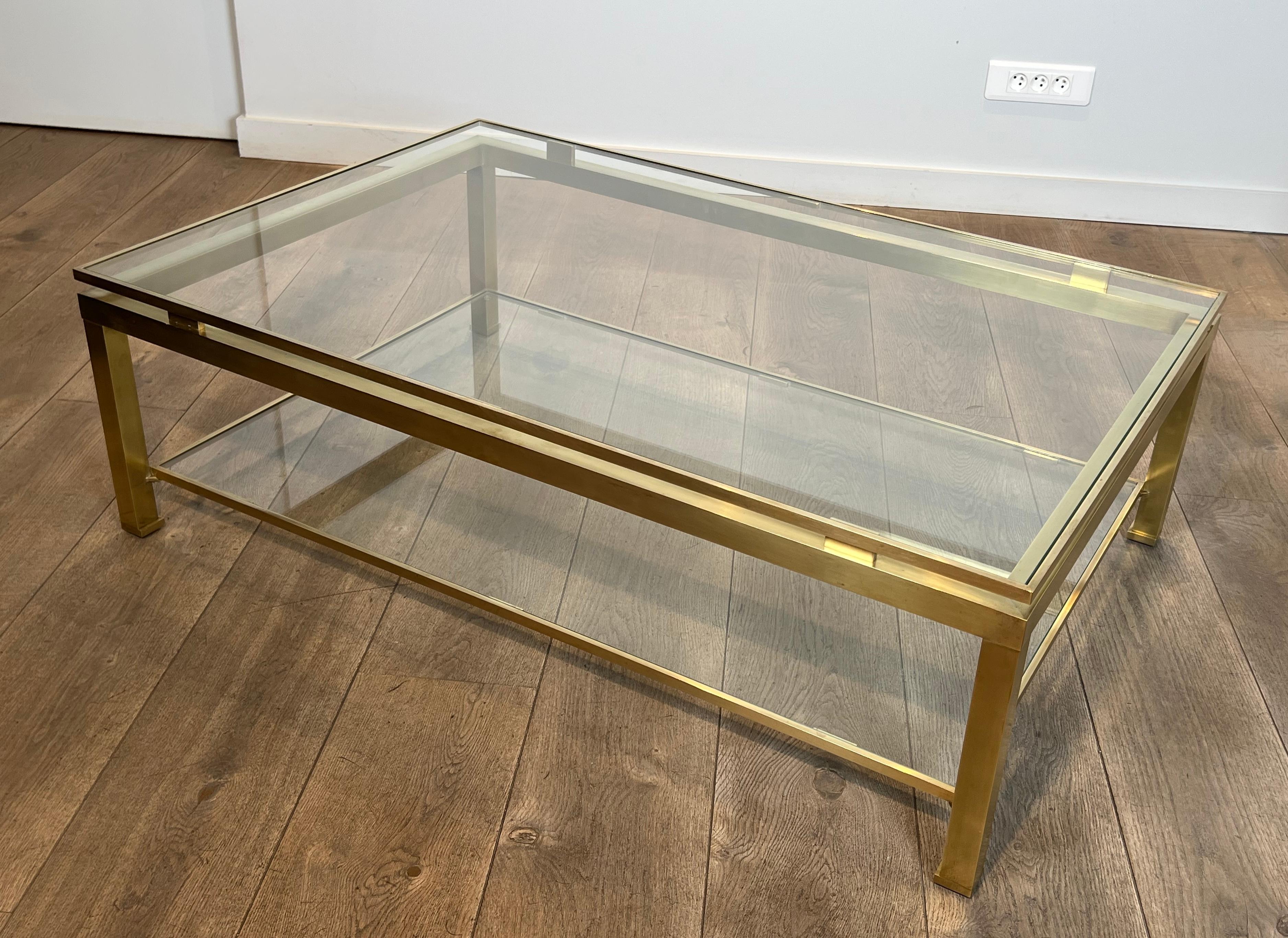 Modernist Brass Coffee Table with Smoked Glass Shelves by Guy Lefèvre for Jansen For Sale 6