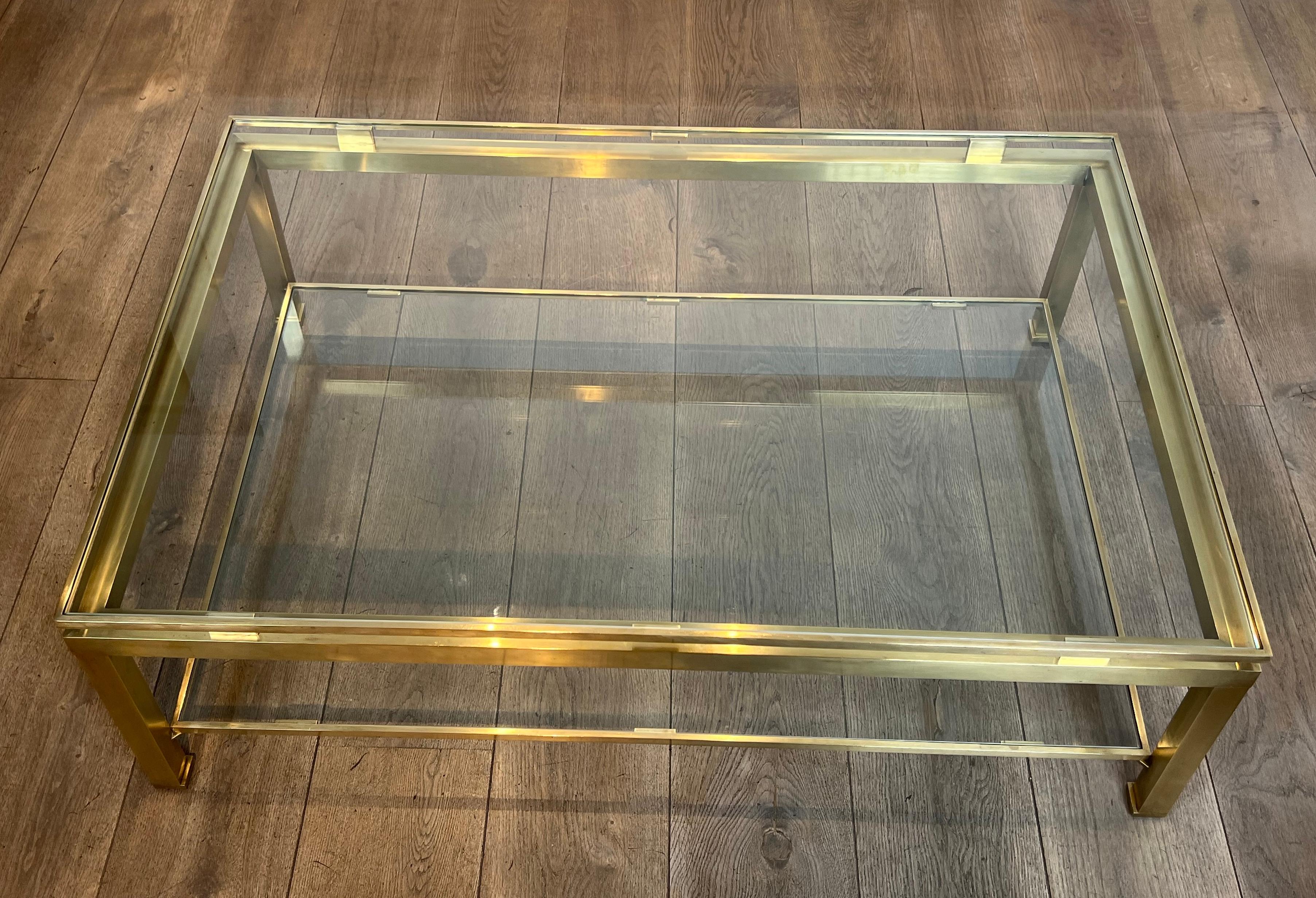 Modernist Brass Coffee Table with Smoked Glass Shelves by Guy Lefèvre for Jansen For Sale 7