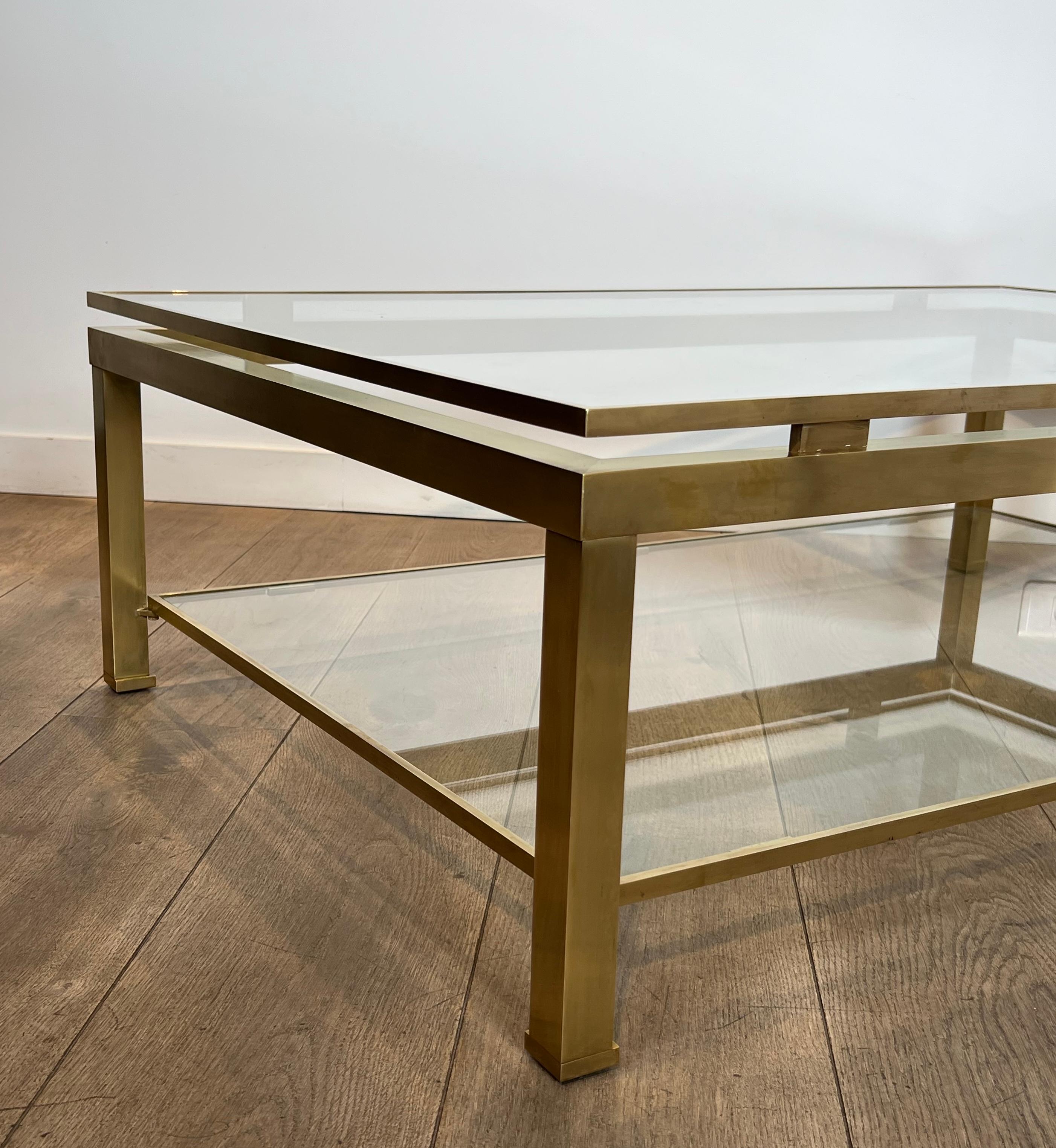 Modernist Brass Coffee Table with Smoked Glass Shelves by Guy Lefèvre for Jansen For Sale 8