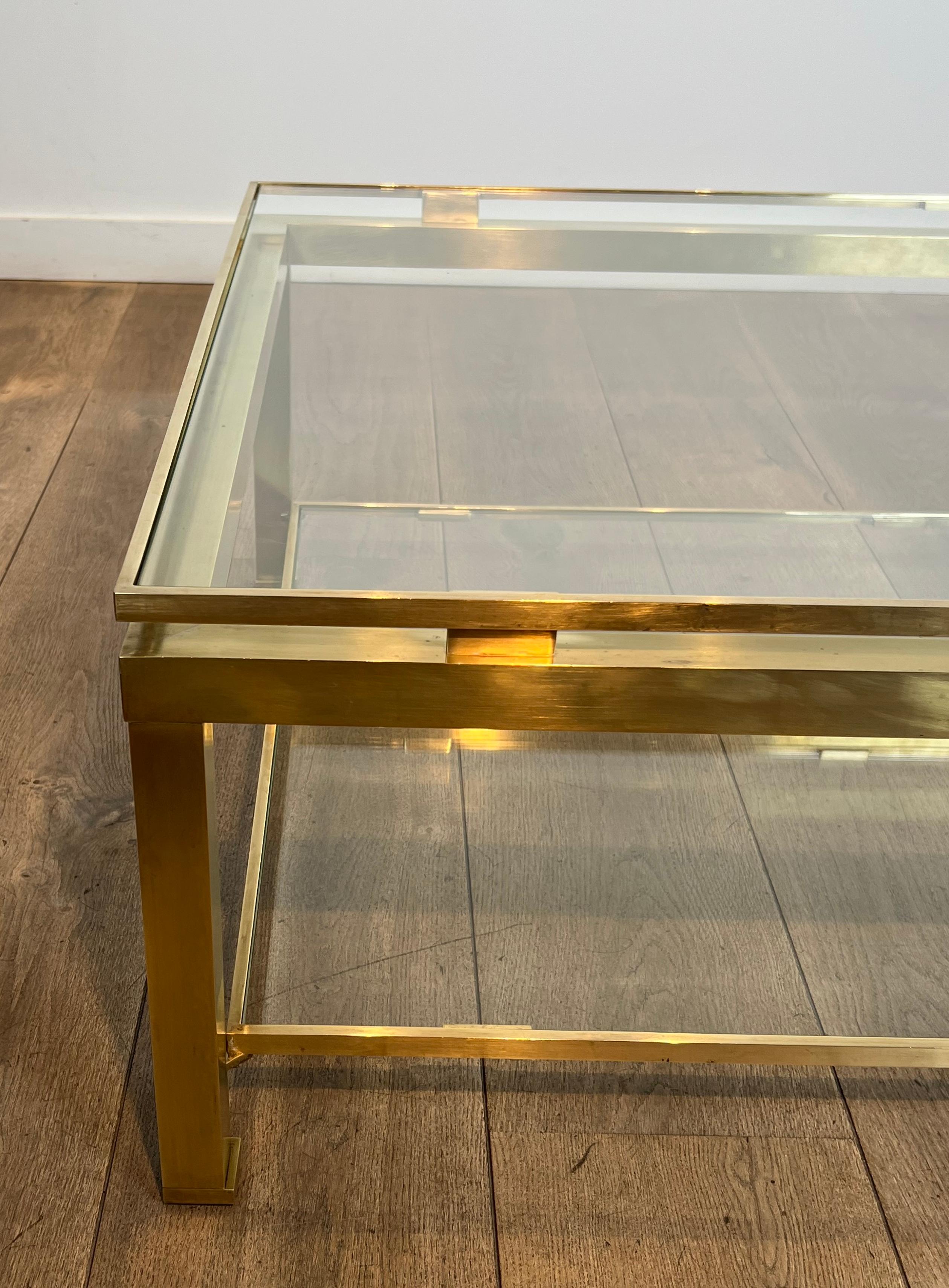 Modernist Brass Coffee Table with Smoked Glass Shelves by Guy Lefèvre for Jansen For Sale 9