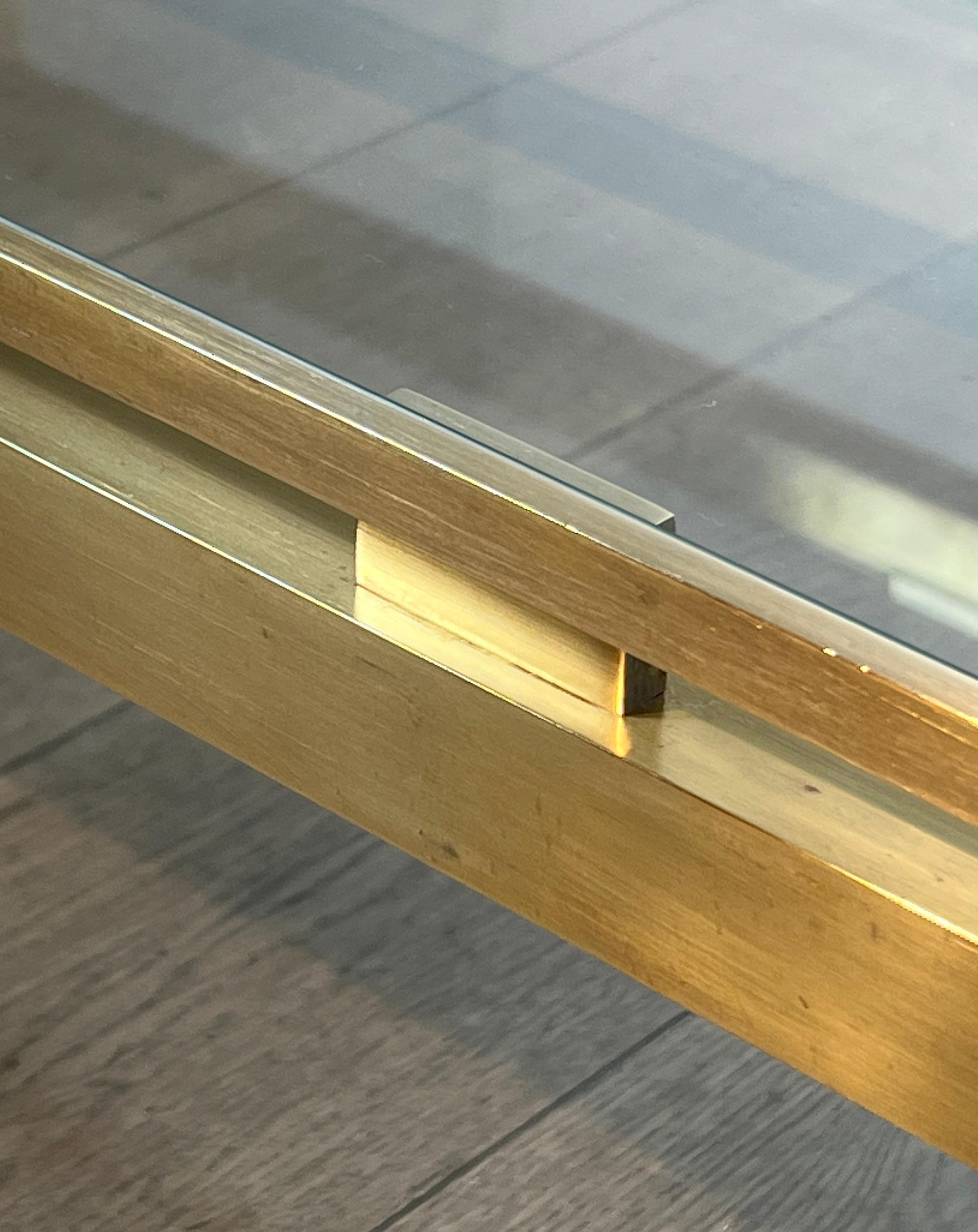 Modernist Brass Coffee Table with Smoked Glass Shelves by Guy Lefèvre for Jansen For Sale 11