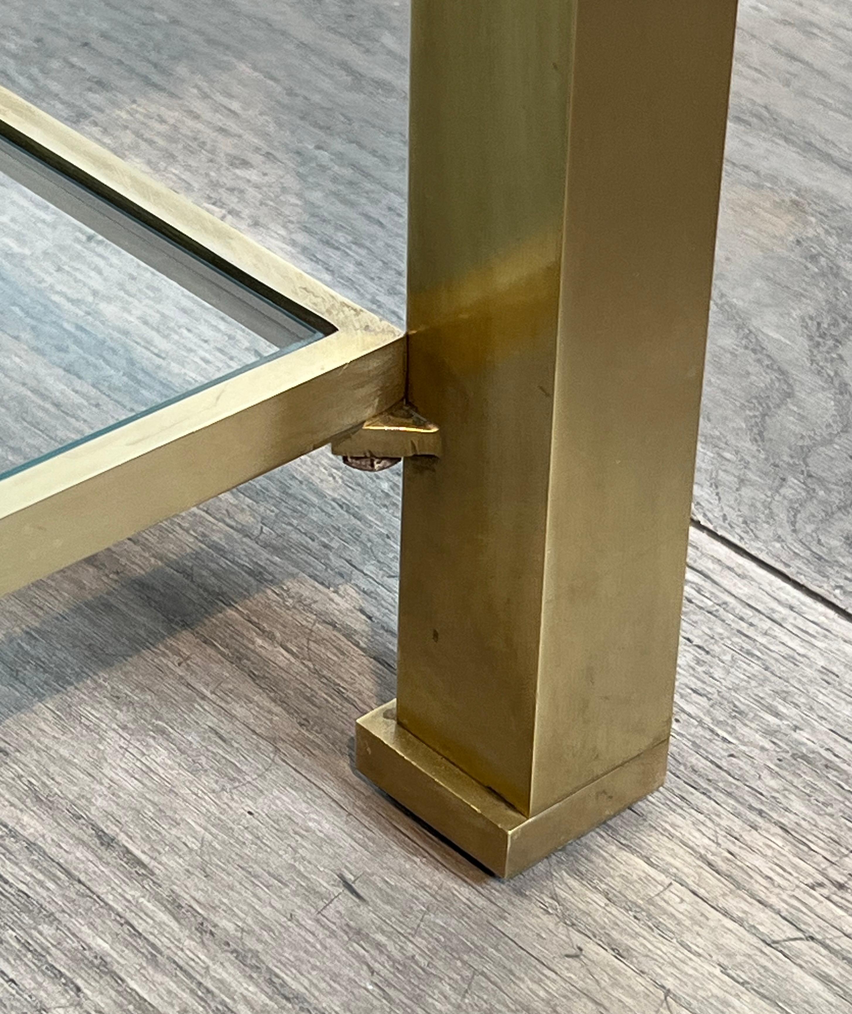 Modernist Brass Coffee Table with Smoked Glass Shelves by Guy Lefèvre for Jansen For Sale 12