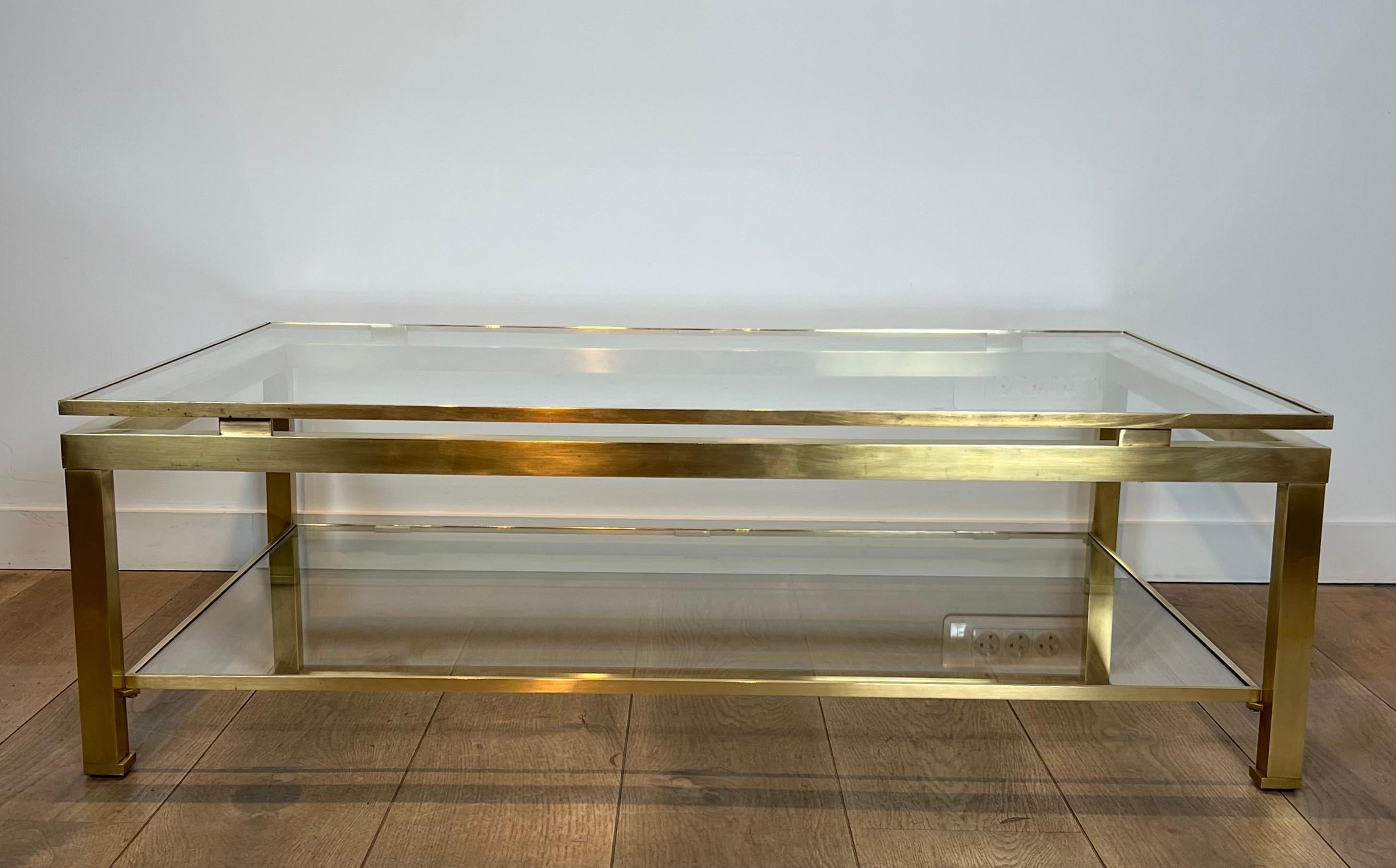 Modernist Brass Coffee Table with Smoked Glass Shelves by Guy Lefèvre for Jansen For Sale 13