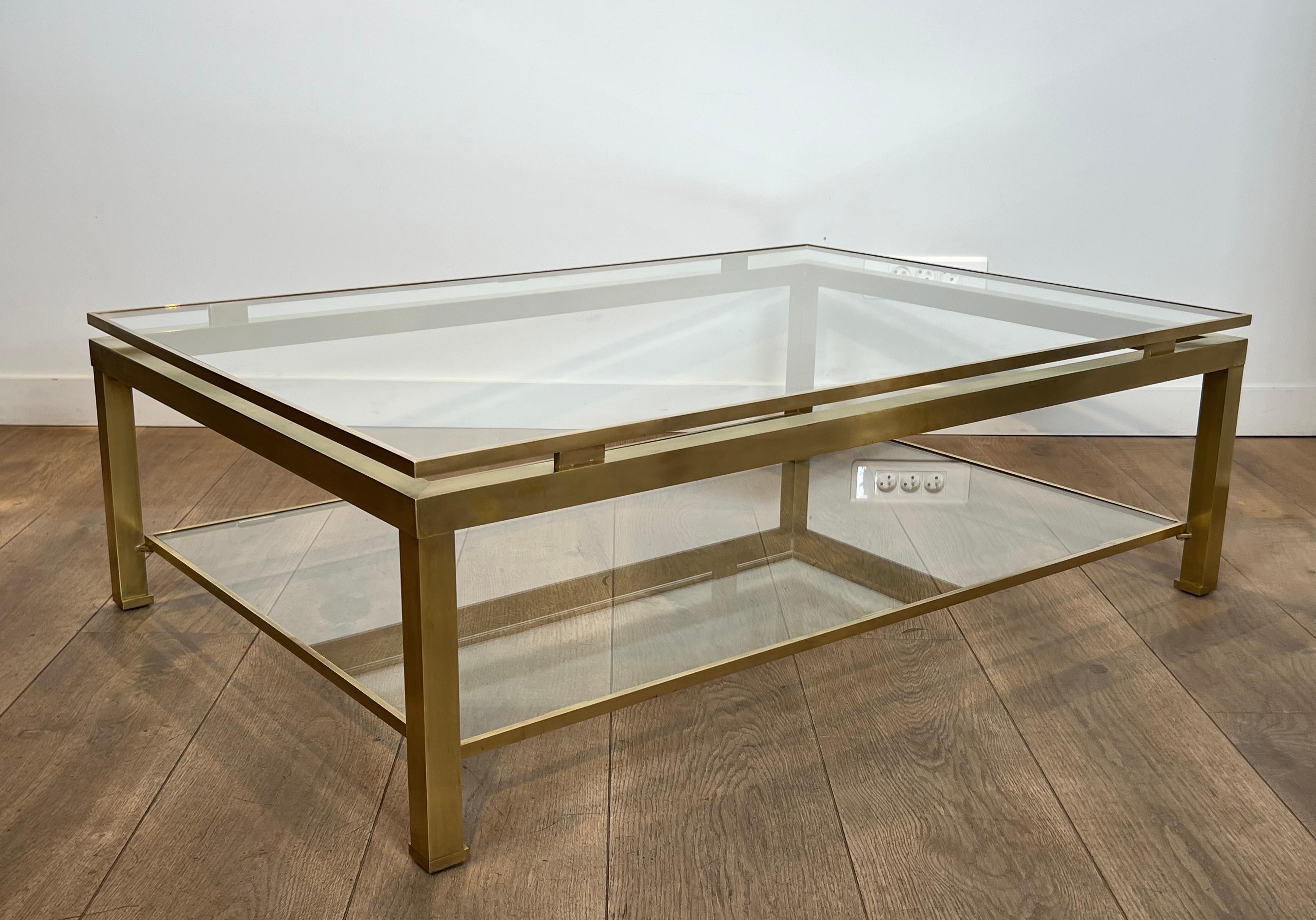 Modernist Brass Coffee Table with Smoked Glass Shelves by Guy Lefèvre for Jansen For Sale 14
