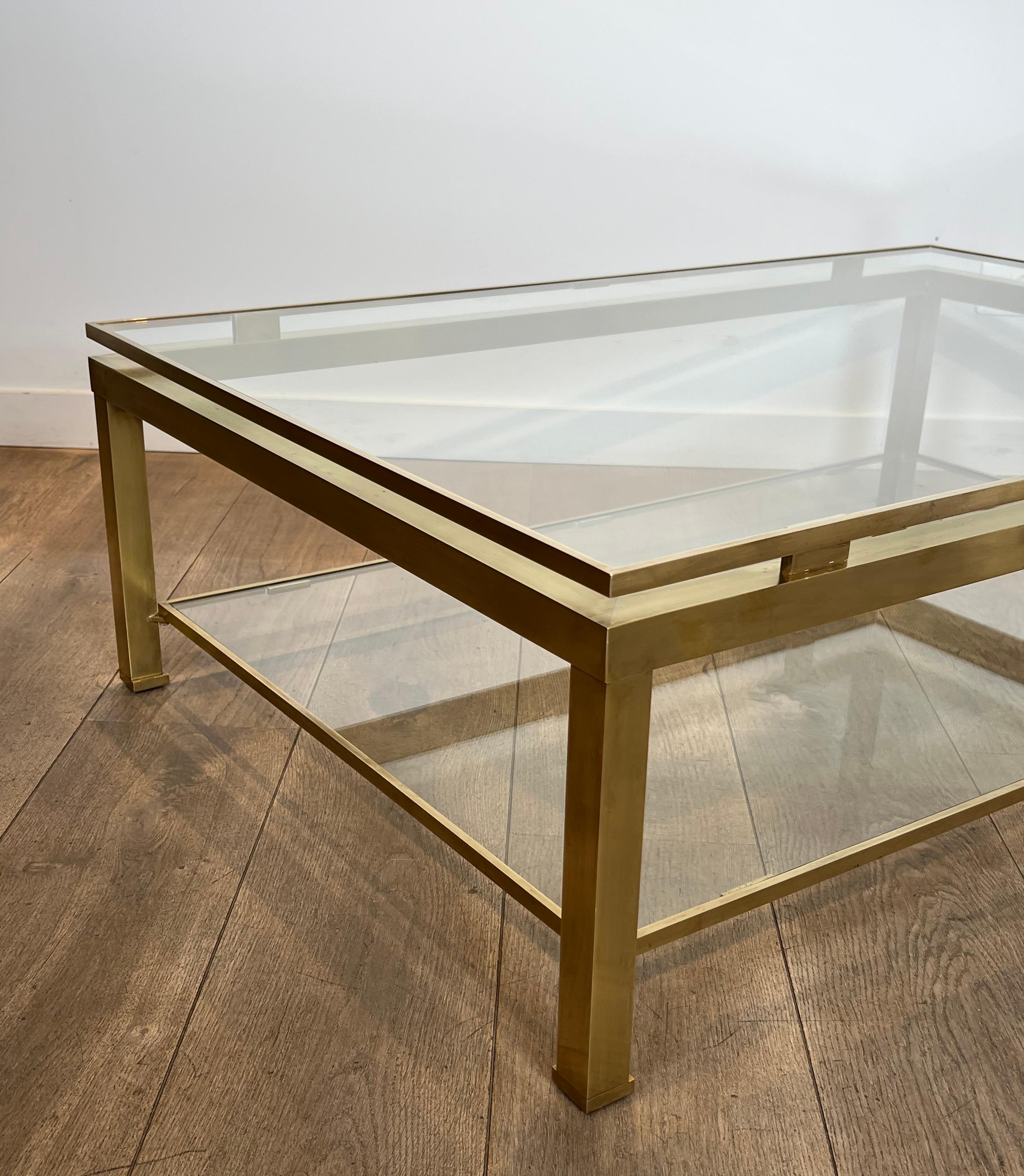 Modernist Brass Coffee Table with Smoked Glass Shelves by Guy Lefèvre for Jansen For Sale 2