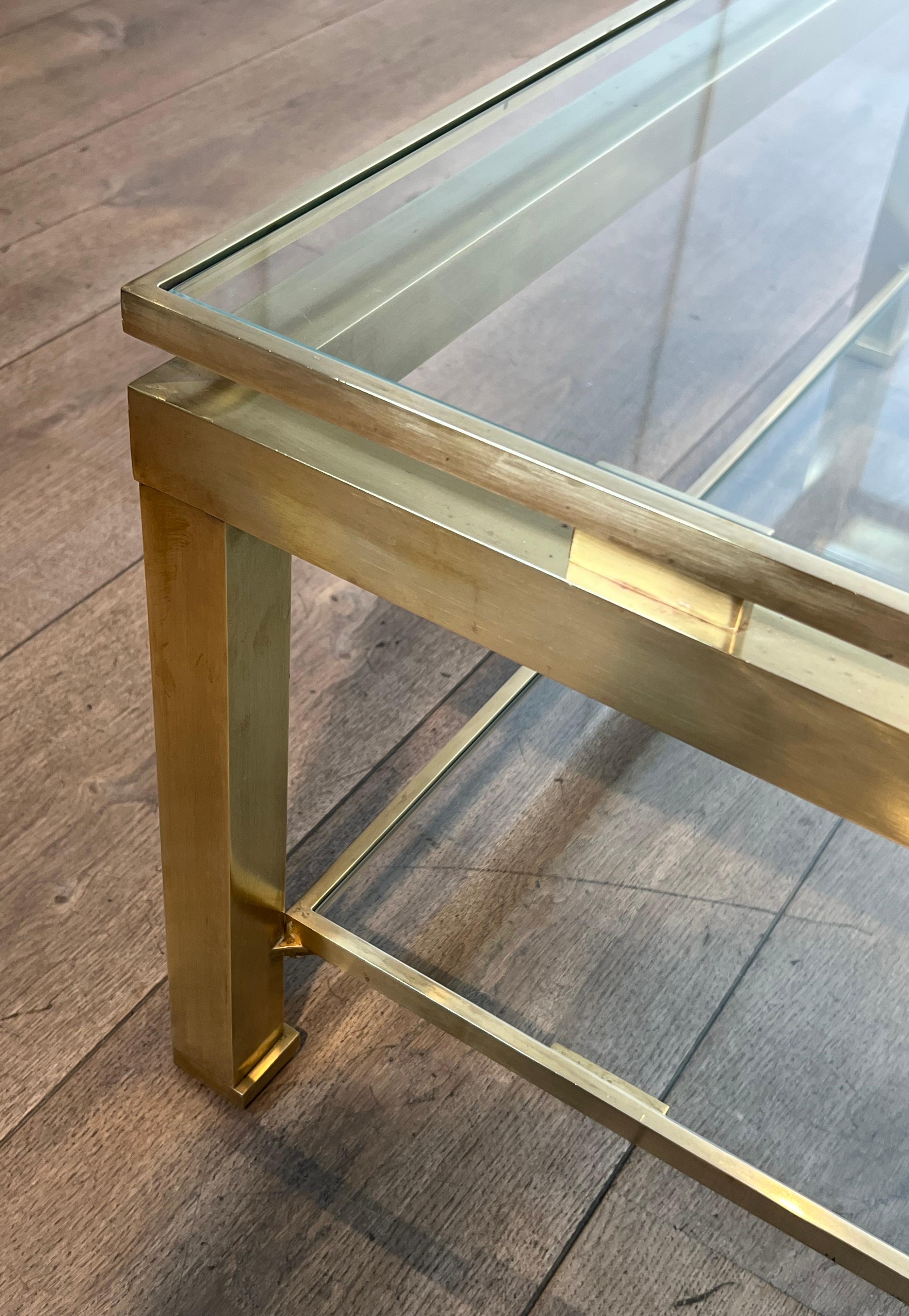 Modernist Brass Coffee Table with Smoked Glass Shelves by Guy Lefèvre for Jansen For Sale 3