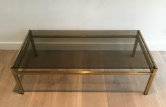 Modernist Brass Coffee Table with Smoked Glass Top