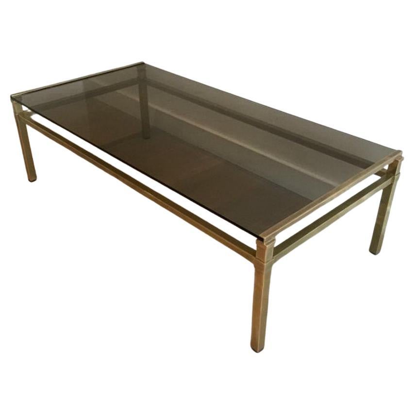 Modernist Brass Coffee Table with Smoked Glass Top