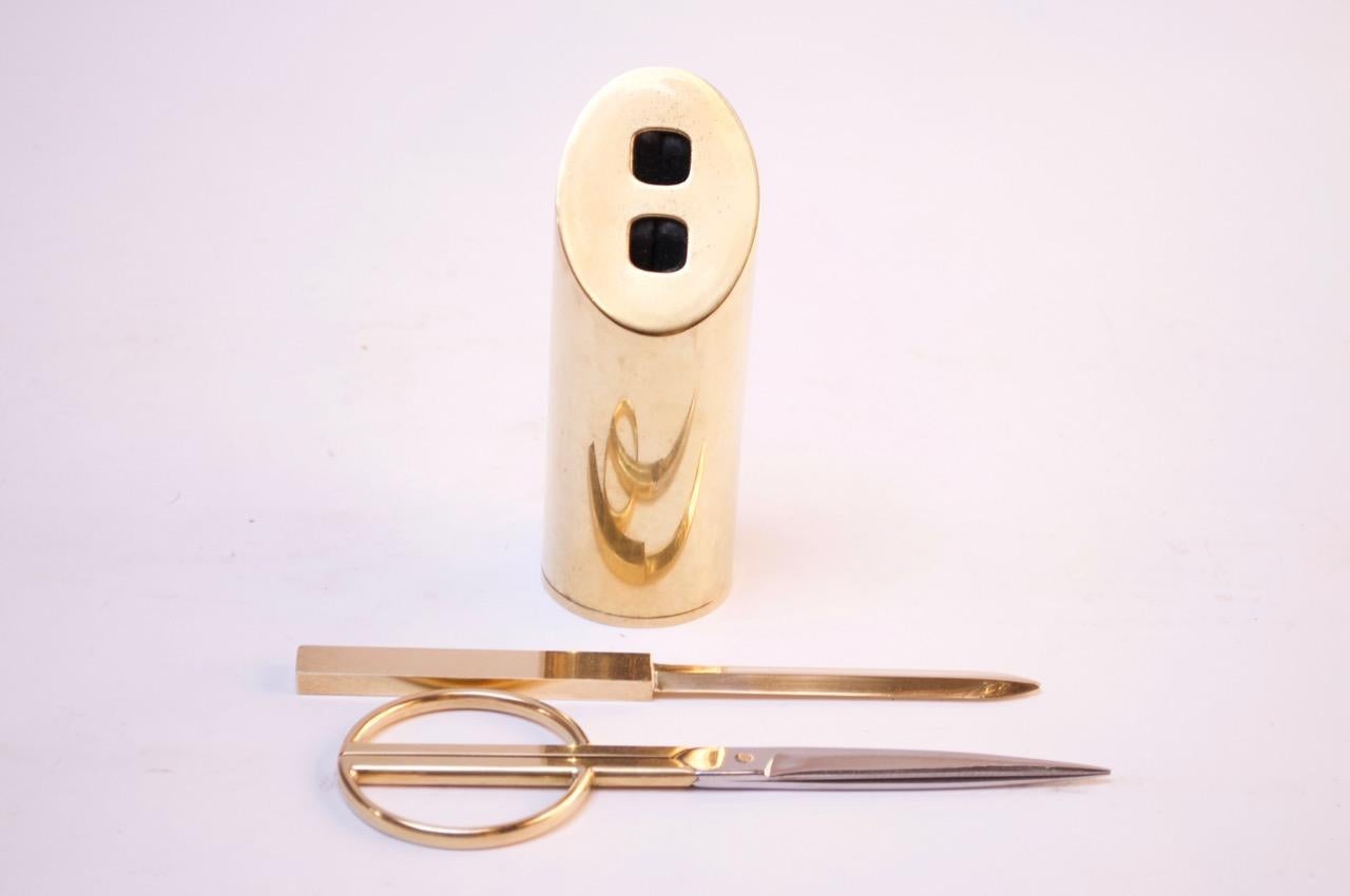 Late 20th Century Modernist Brass Desk Set with Letter Opener and Scissors