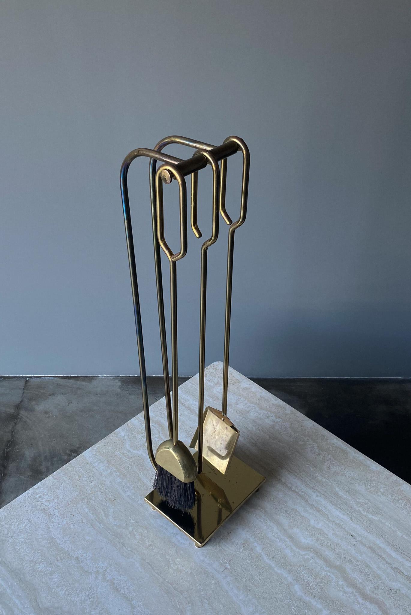 Mid-Century Modern Modernist Brass Fire Tools, United States, 1960's  For Sale