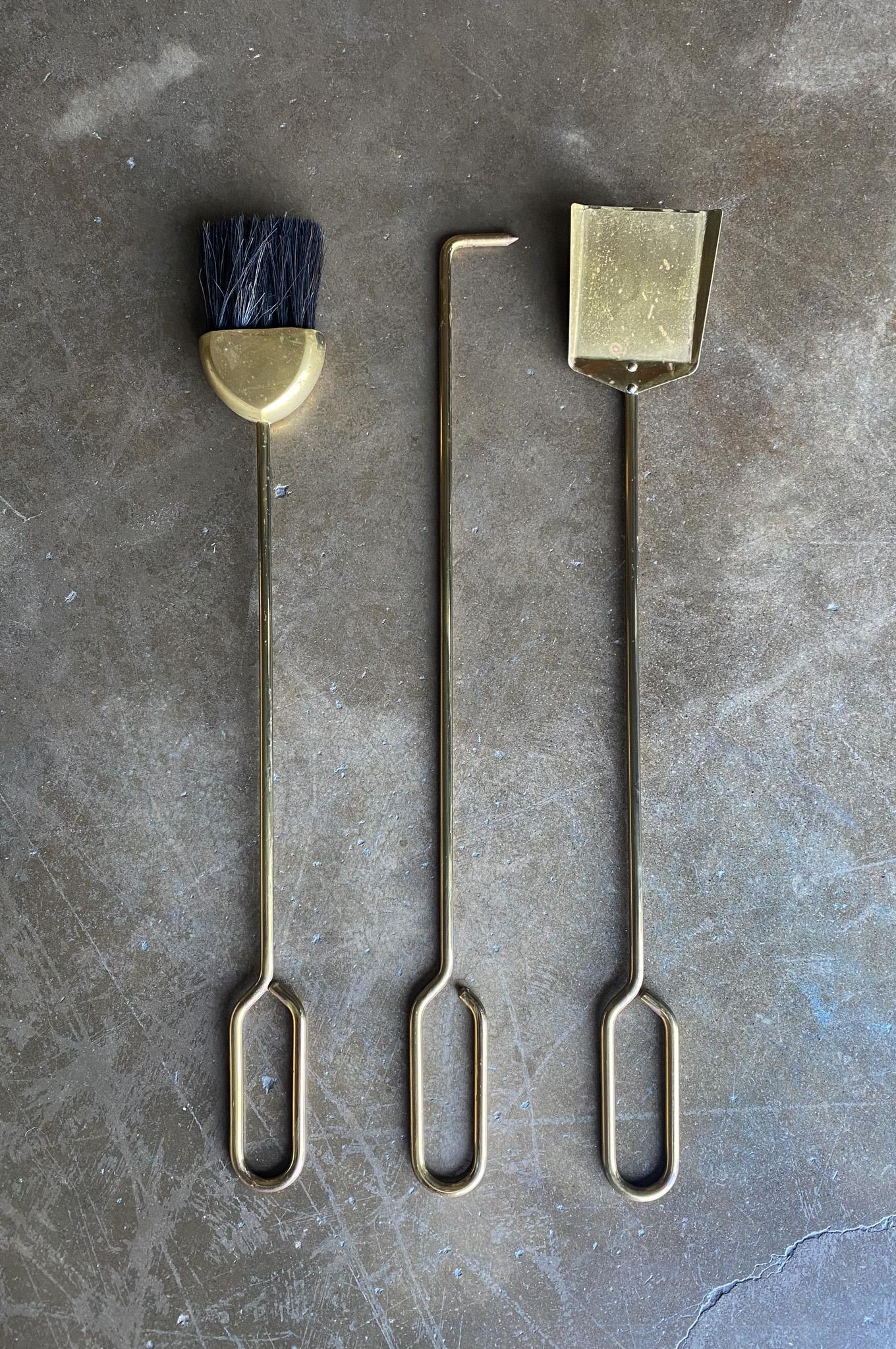 20th Century Modernist Brass Fire Tools, United States, 1960's  For Sale