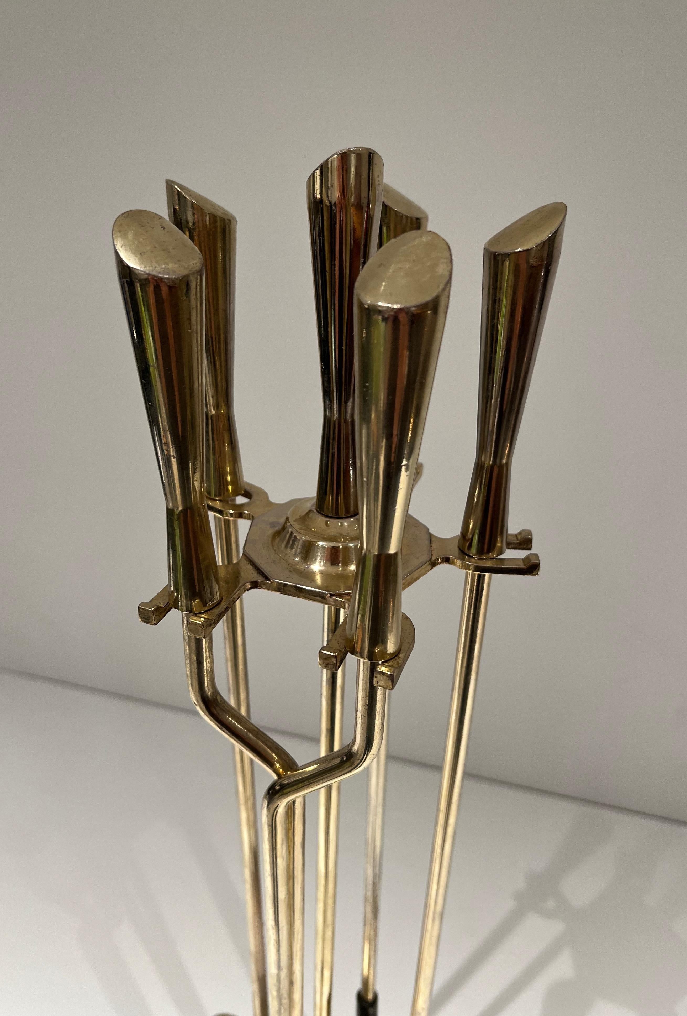 Modernist Brass Fireplace Tools In Good Condition For Sale In Marcq-en-Barœul, Hauts-de-France
