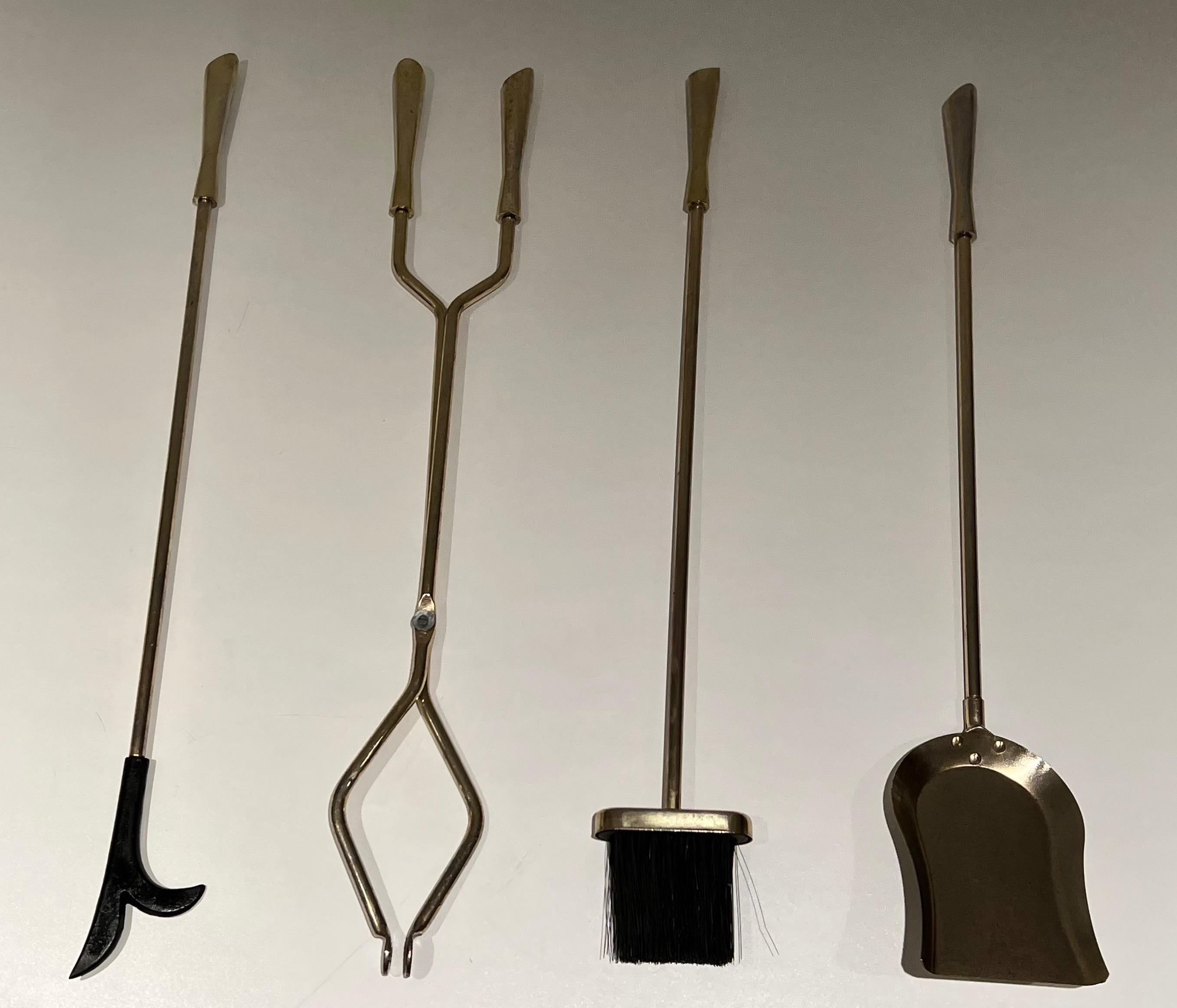 Late 20th Century Modernist Brass Fireplace Tools For Sale