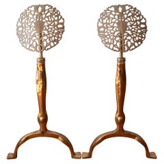 Modernist Brass Flower Andirons