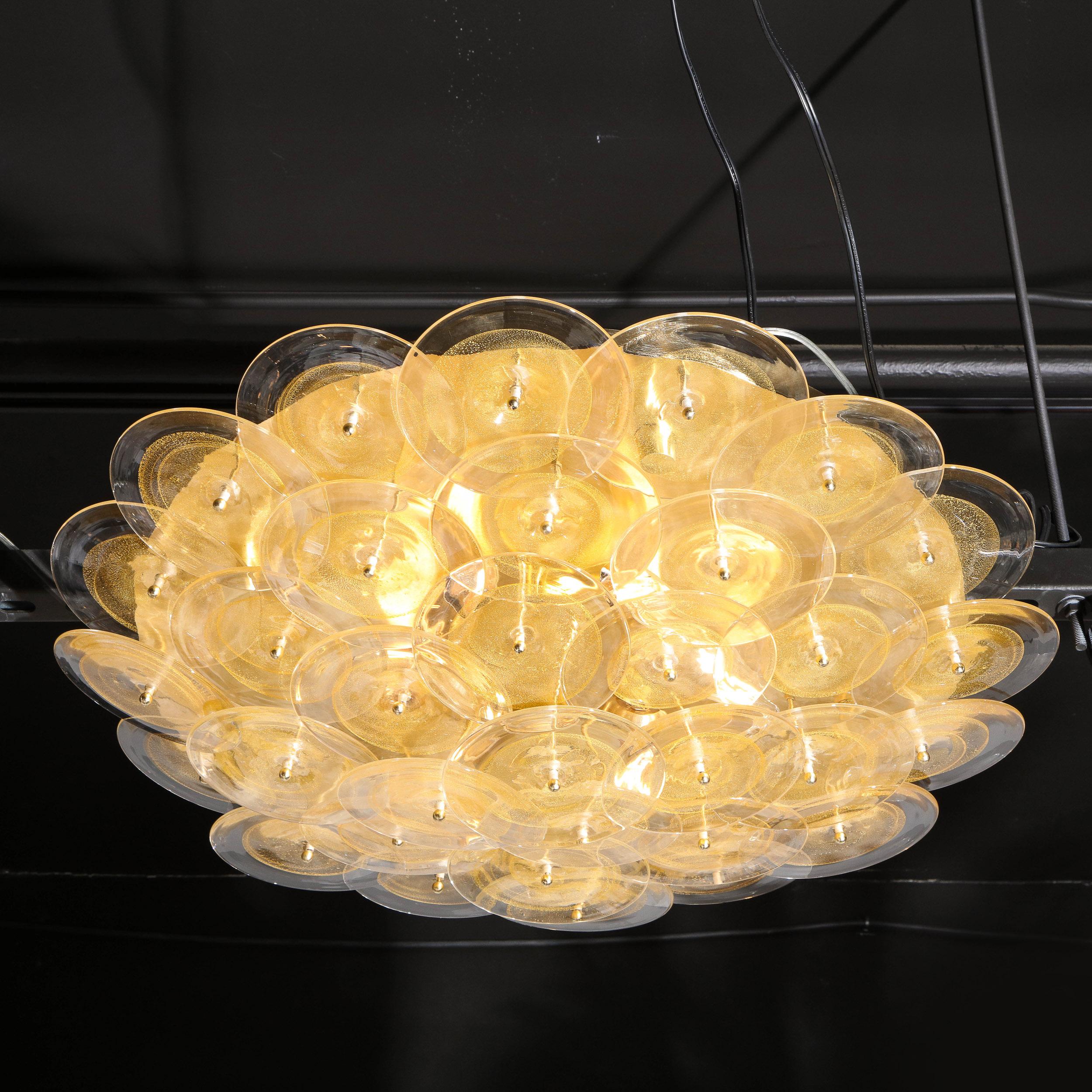 Modernistische Messing-Einbaubeleuchtung mit mundgeblasenen Murano-Gold- und durchscheinenden Glasscheiben (Moderne) im Angebot