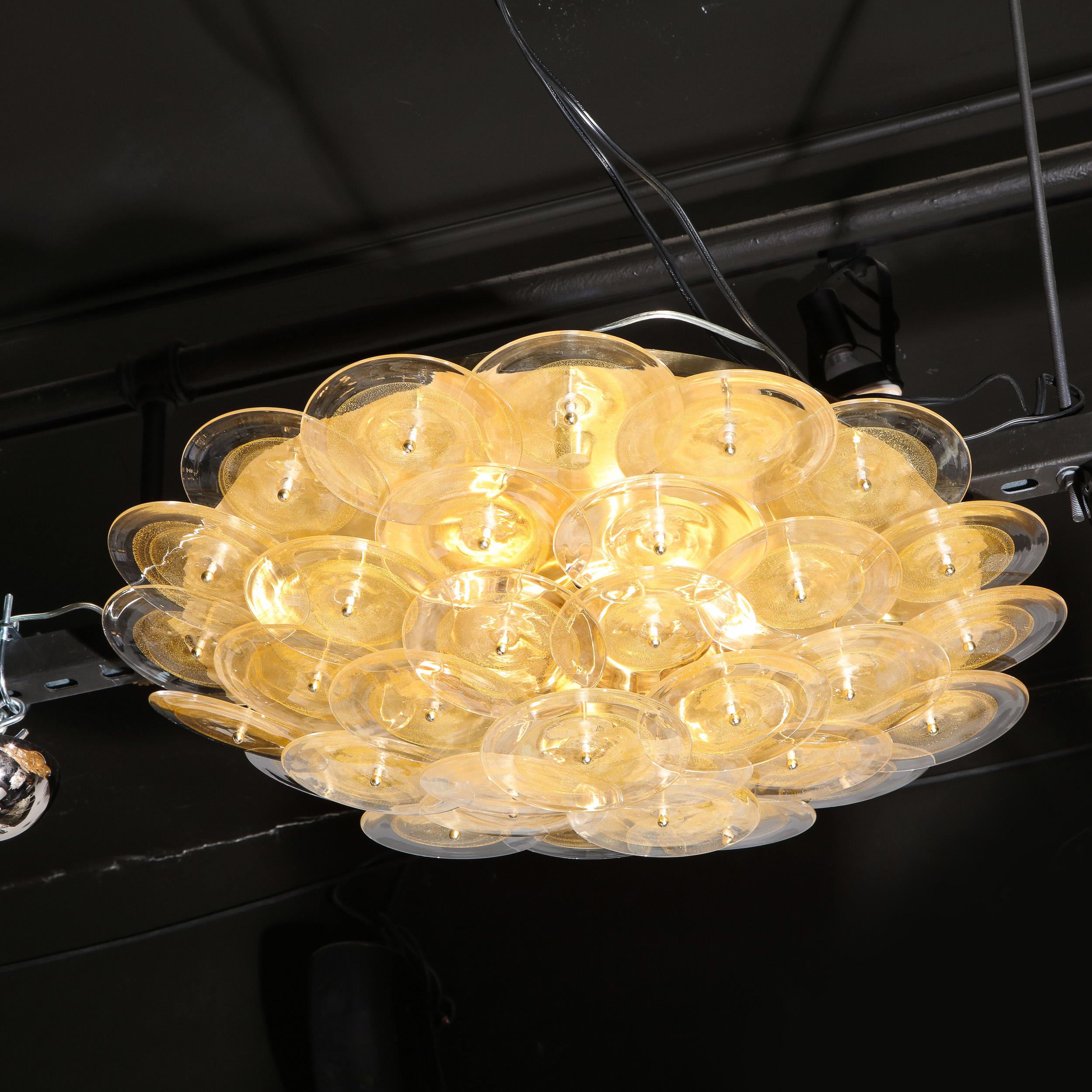 Modernistische Messing-Einbaubeleuchtung mit mundgeblasenen Murano-Gold- und durchscheinenden Glasscheiben (21. Jahrhundert und zeitgenössisch) im Angebot