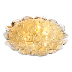 Modernist Brass Flush Mount with Handblown Murano Gold & Translucent Glass Discs