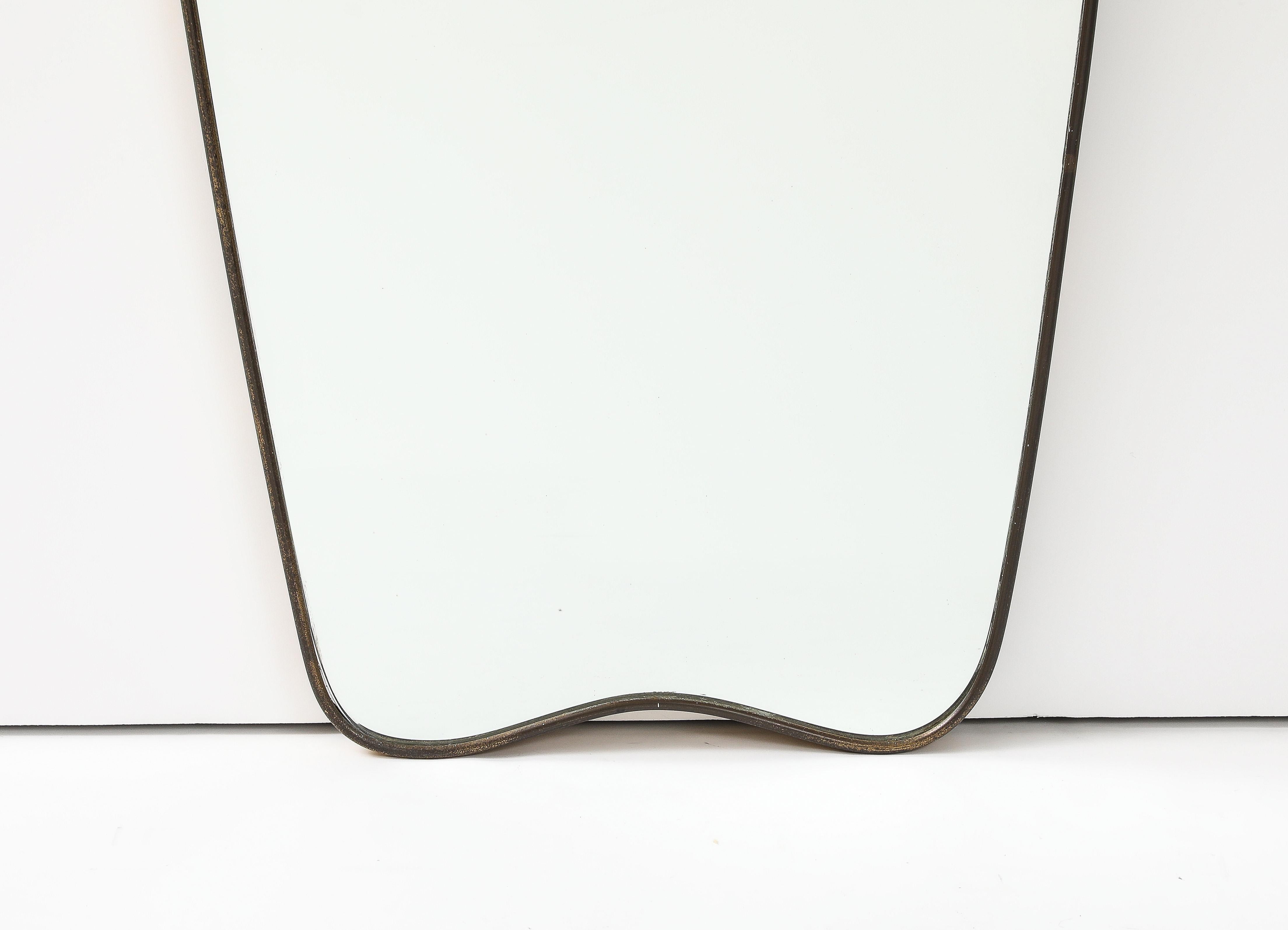 Mid-Century Modern Modernist Brass Frame Italian Mirror in the Style of Gio Ponti, Italy, 1950's