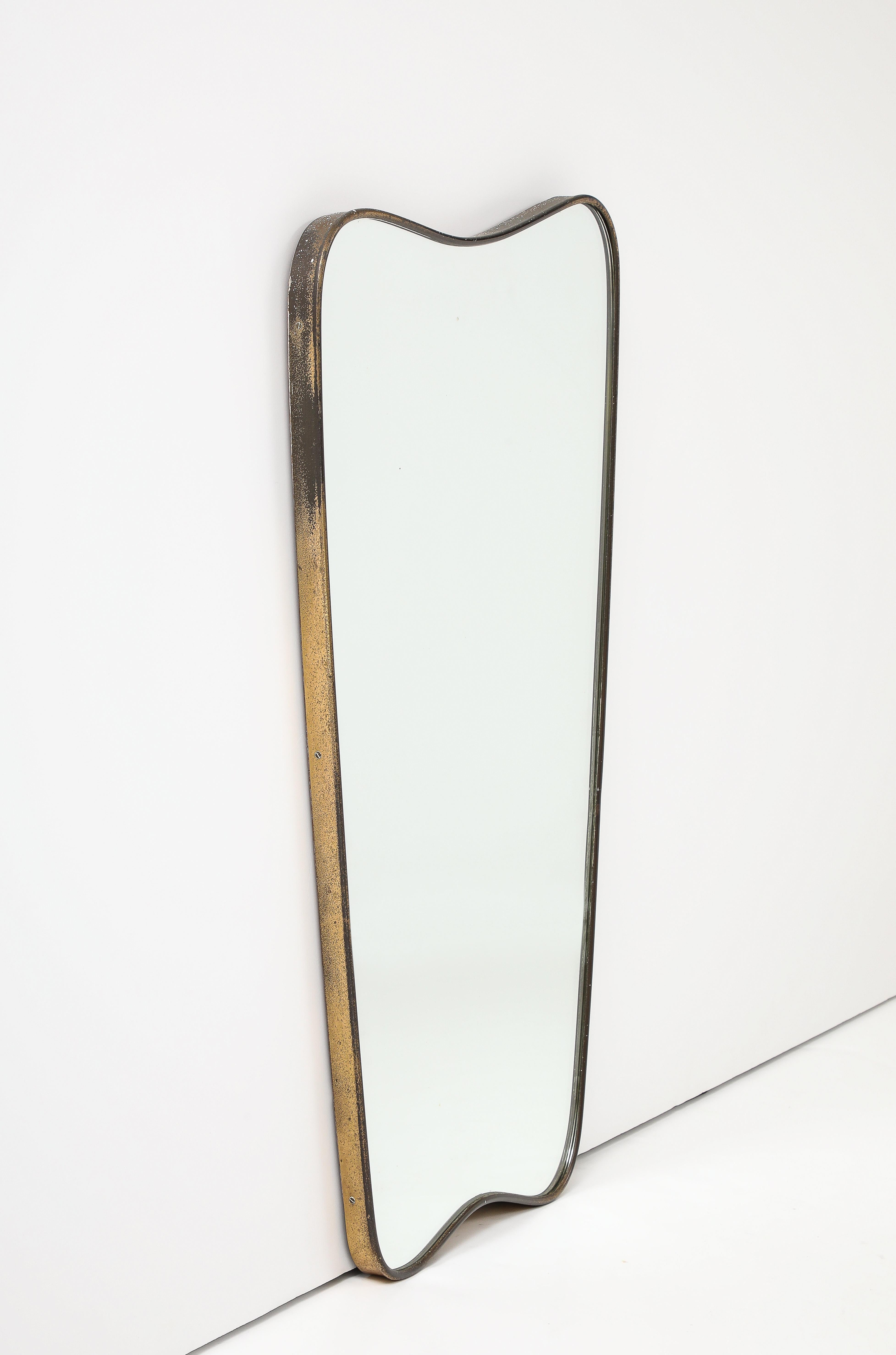 Mid-20th Century Modernist Brass Frame Italian Mirror in the Style of Gio Ponti, Italy, 1950's