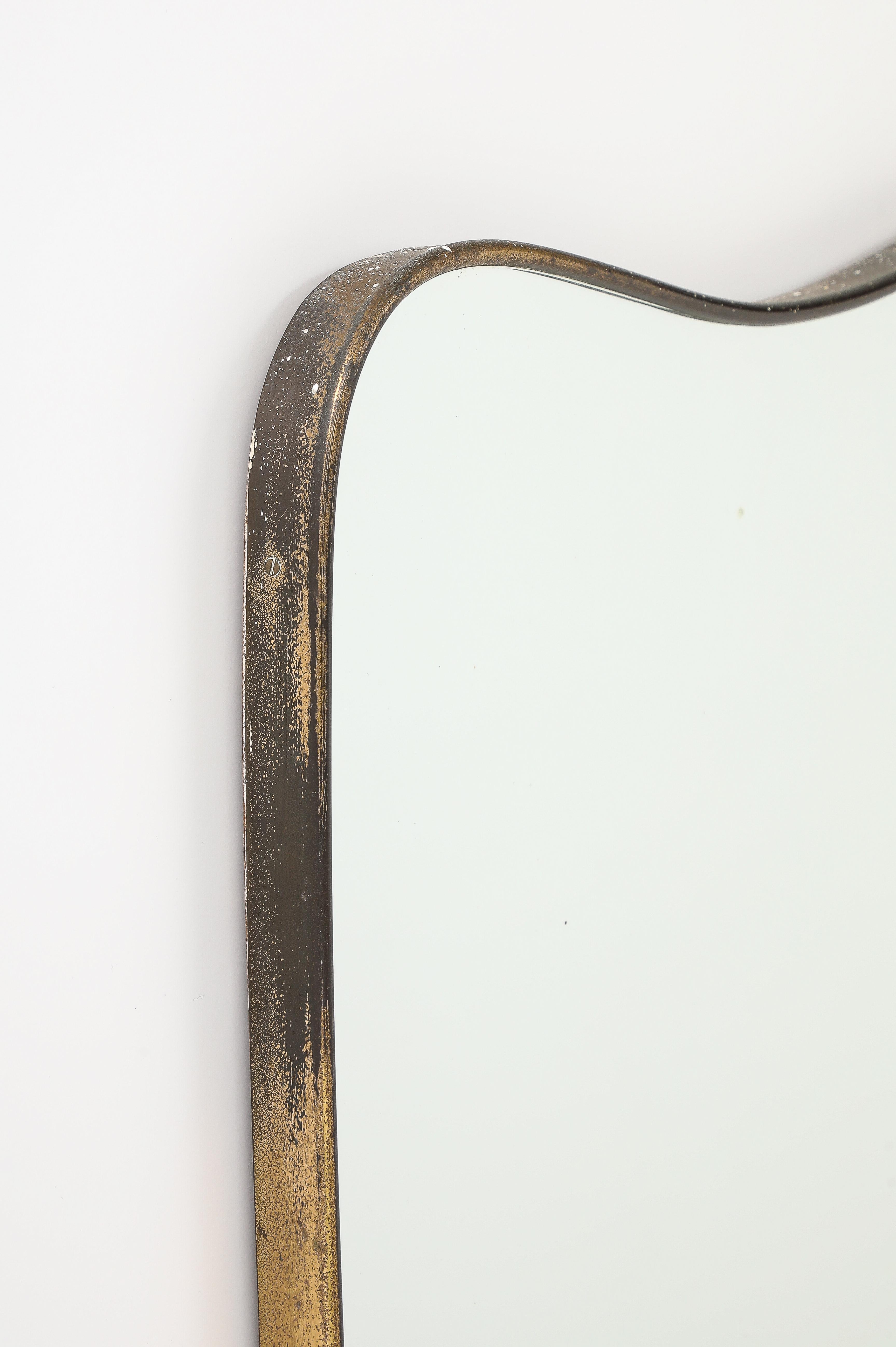 Modernist Brass Frame Italian Mirror in the Style of Gio Ponti, Italy, 1950's 1