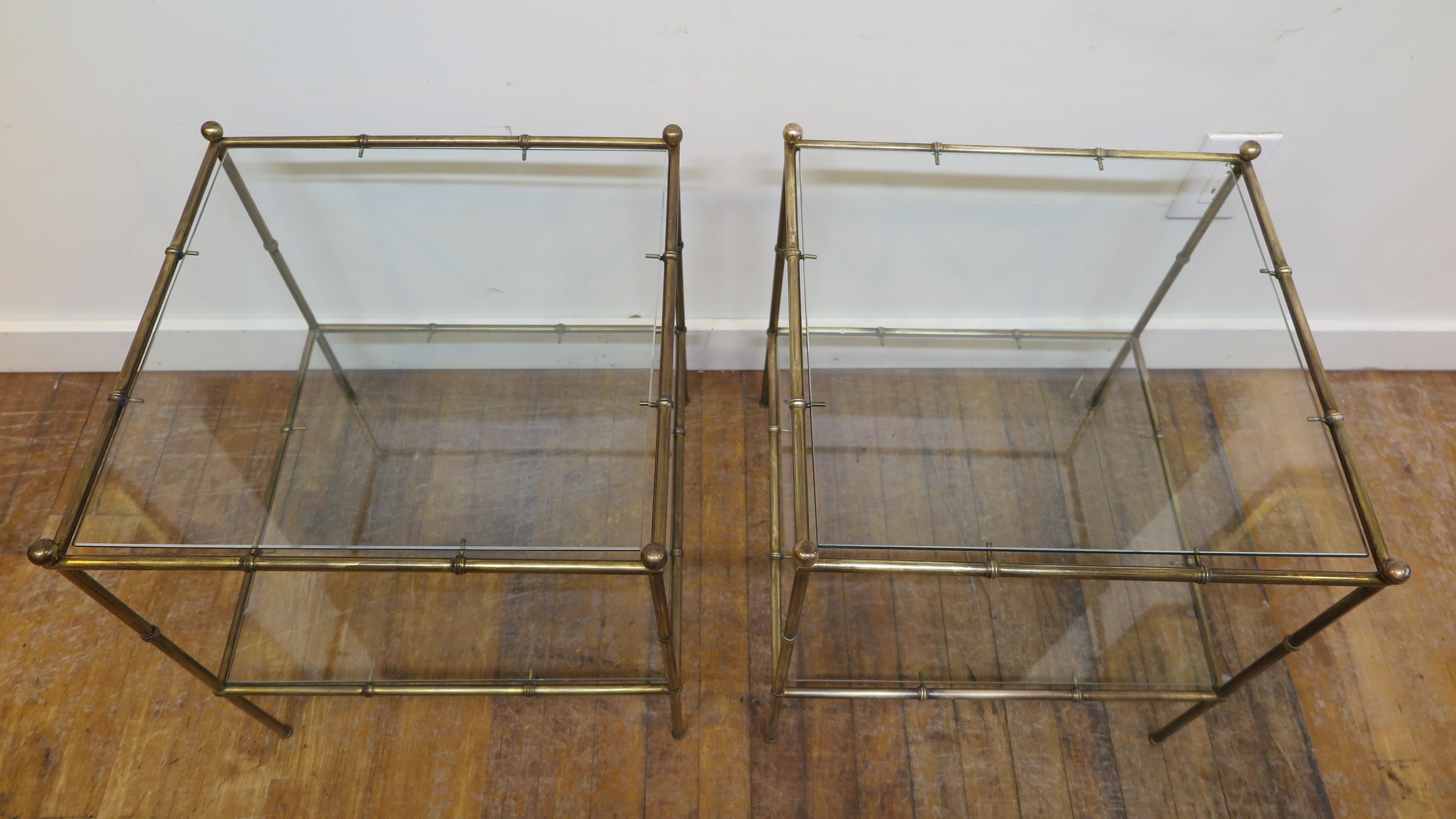 Modernist Brass and Glass Cocktail Table Set For Sale 5